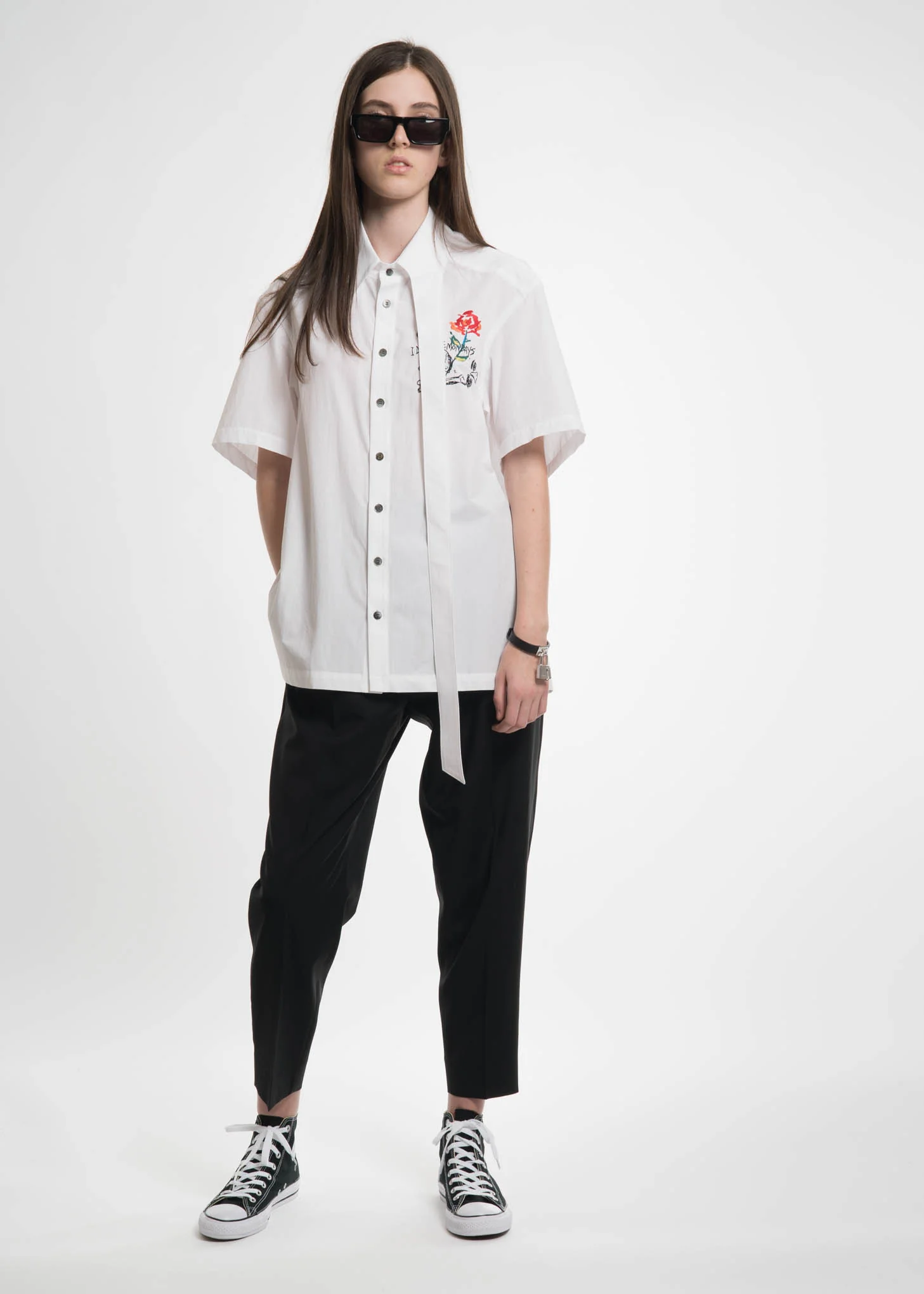 White Embroidered Nerd Shirt - Image 6