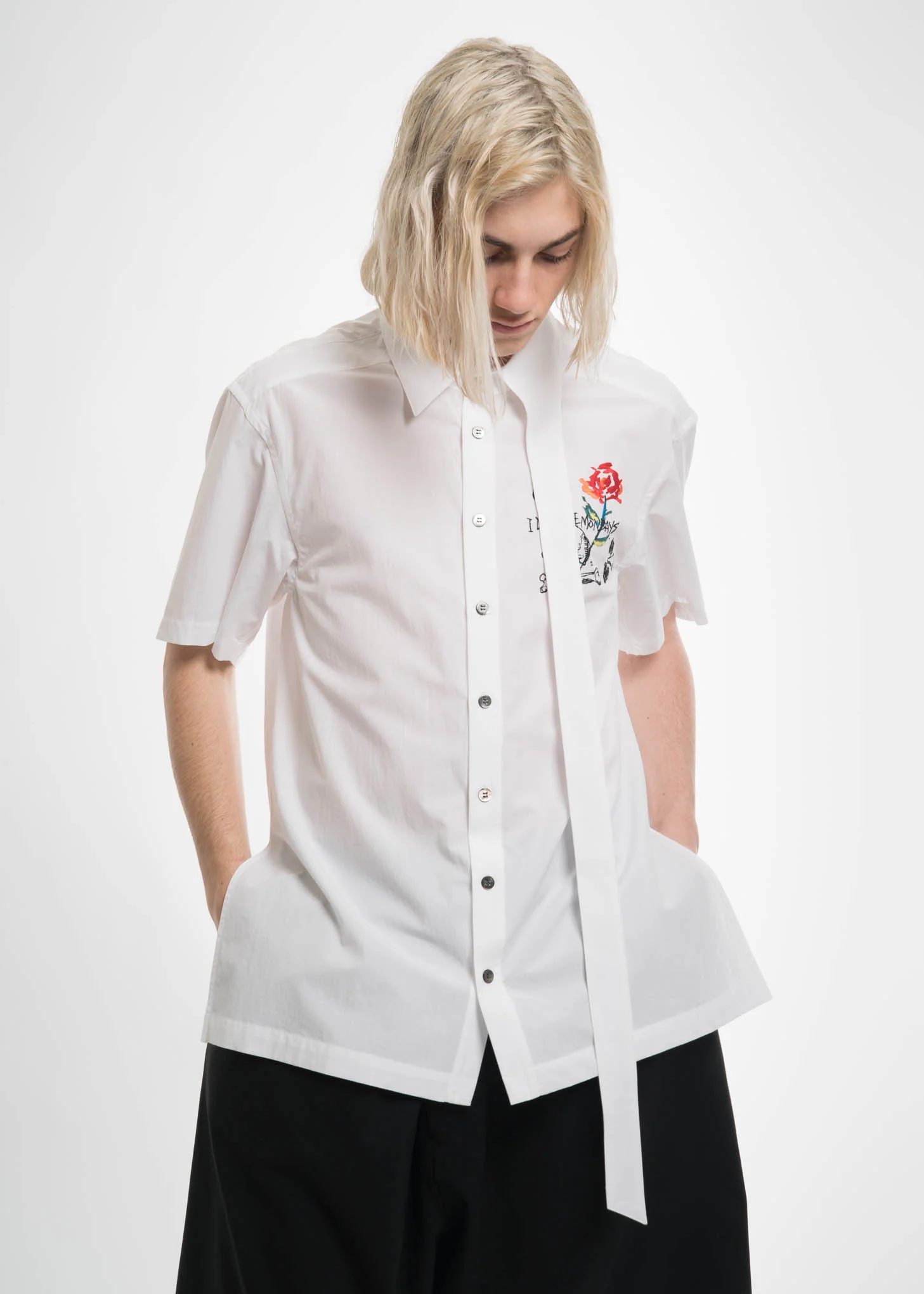 White Embroidered Nerd Shirt