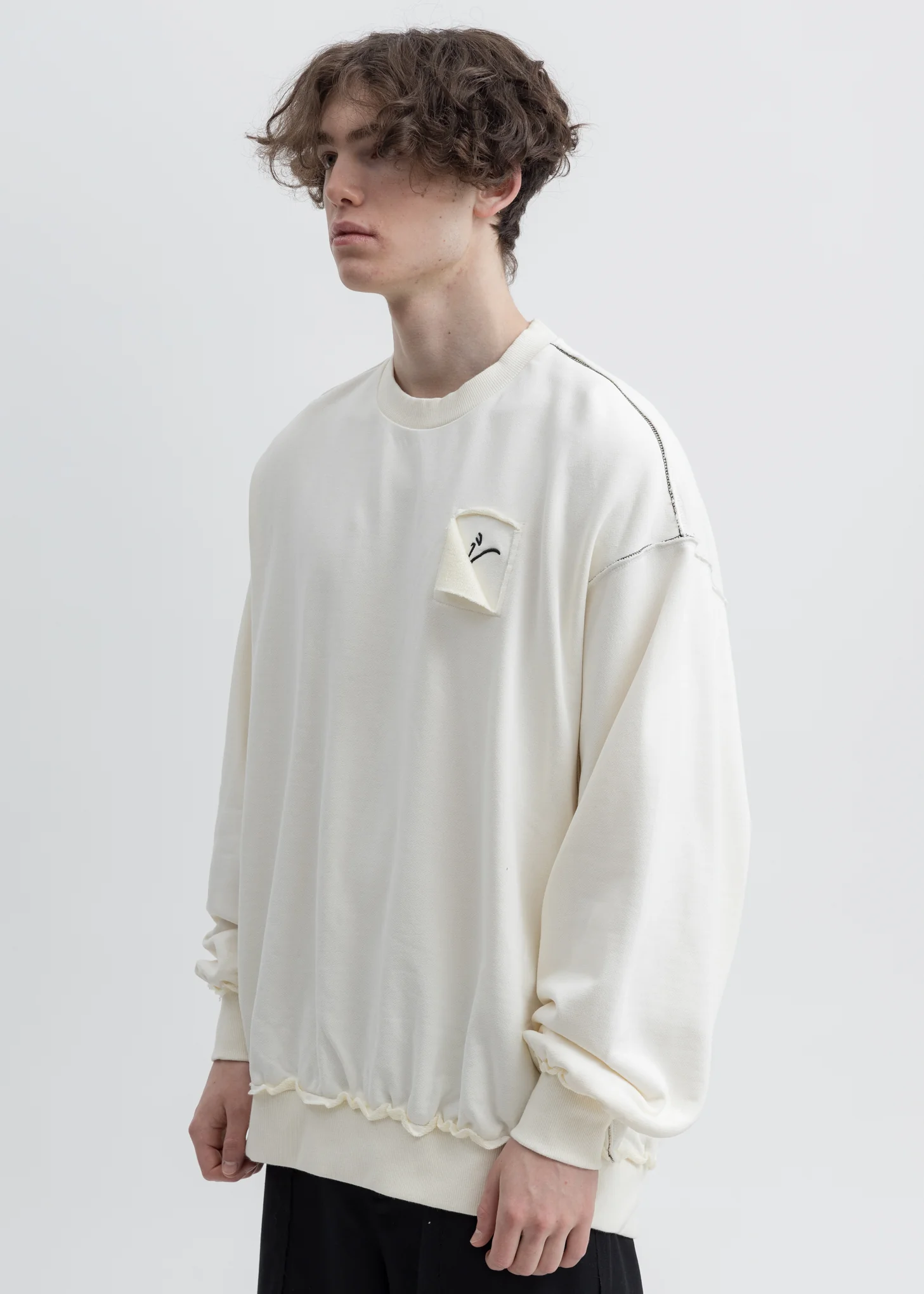 White Embroidery Contrast Sweatshirt - Image 2