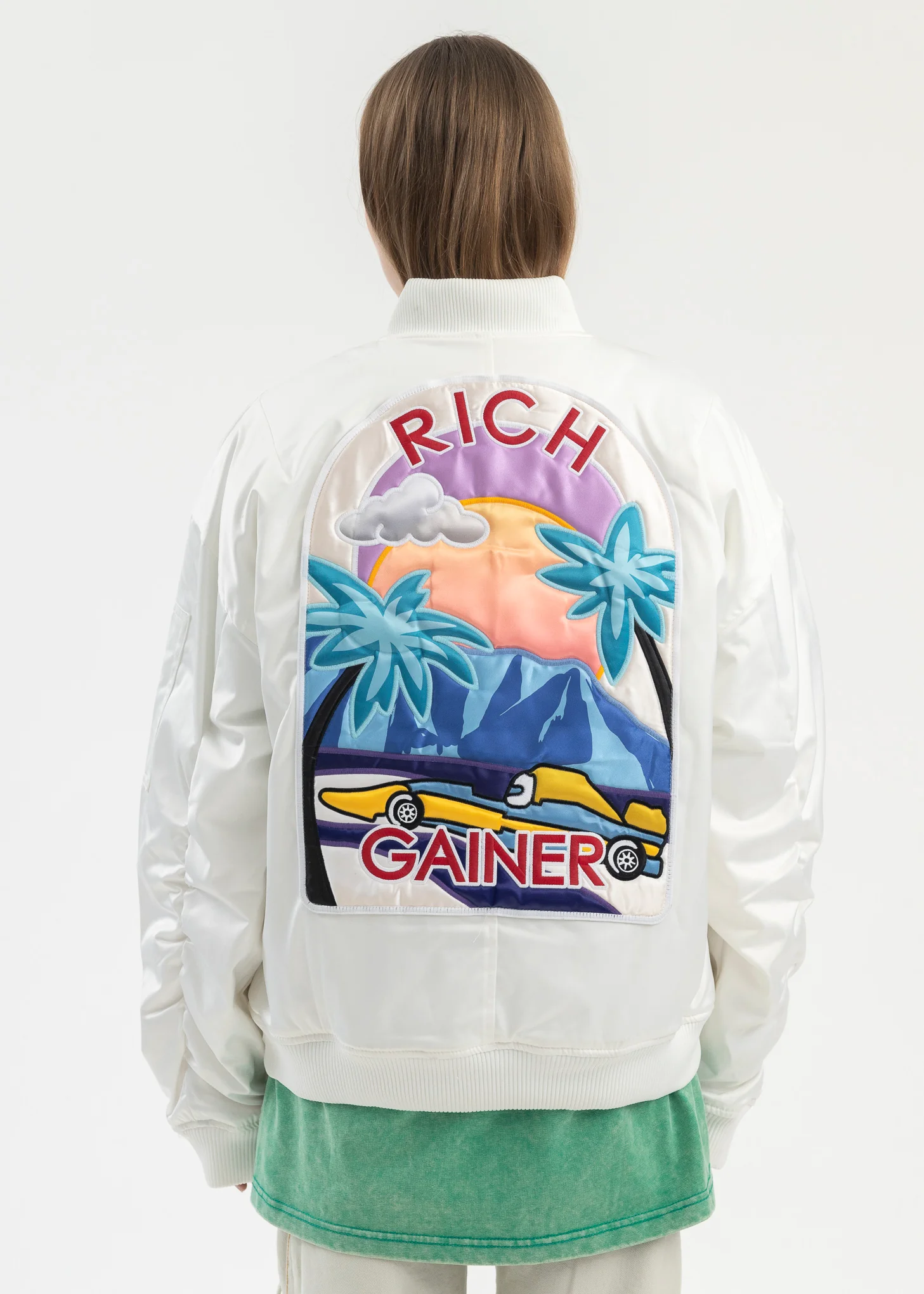 WHITE EMBROIDERY PATCHWORK  BOMBER JACKET - Image 2