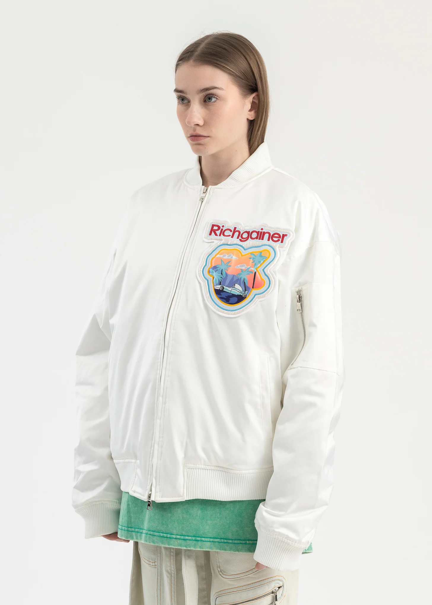 WHITE EMBROIDERY PATCHWORK  BOMBER JACKET - Image 3