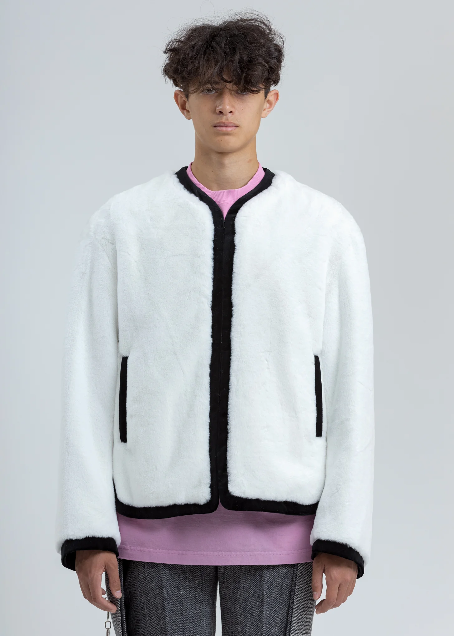 White Faux Fur Round Neck Jacket - Image 2