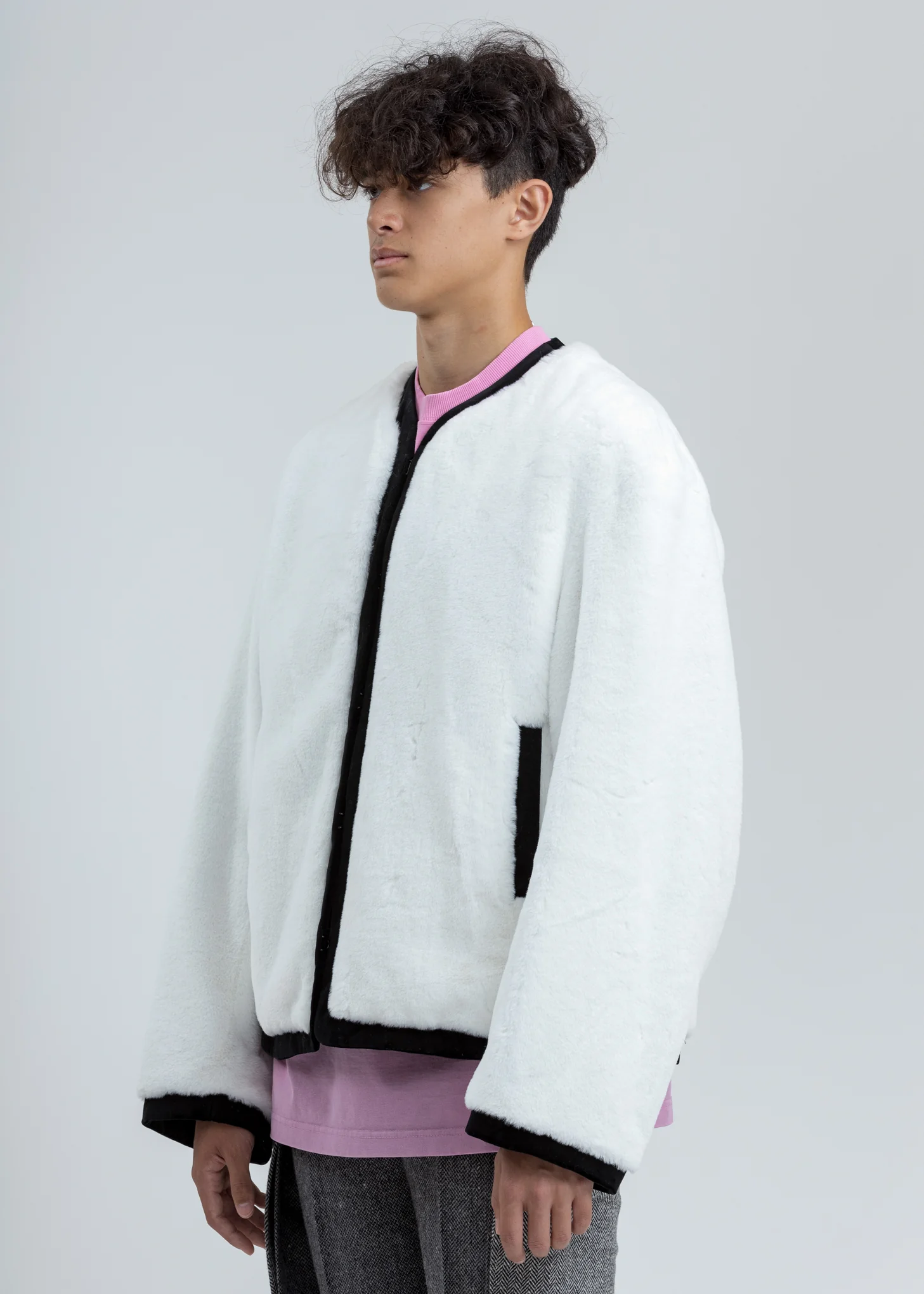 White Faux Fur Round Neck Jacket - Image 3