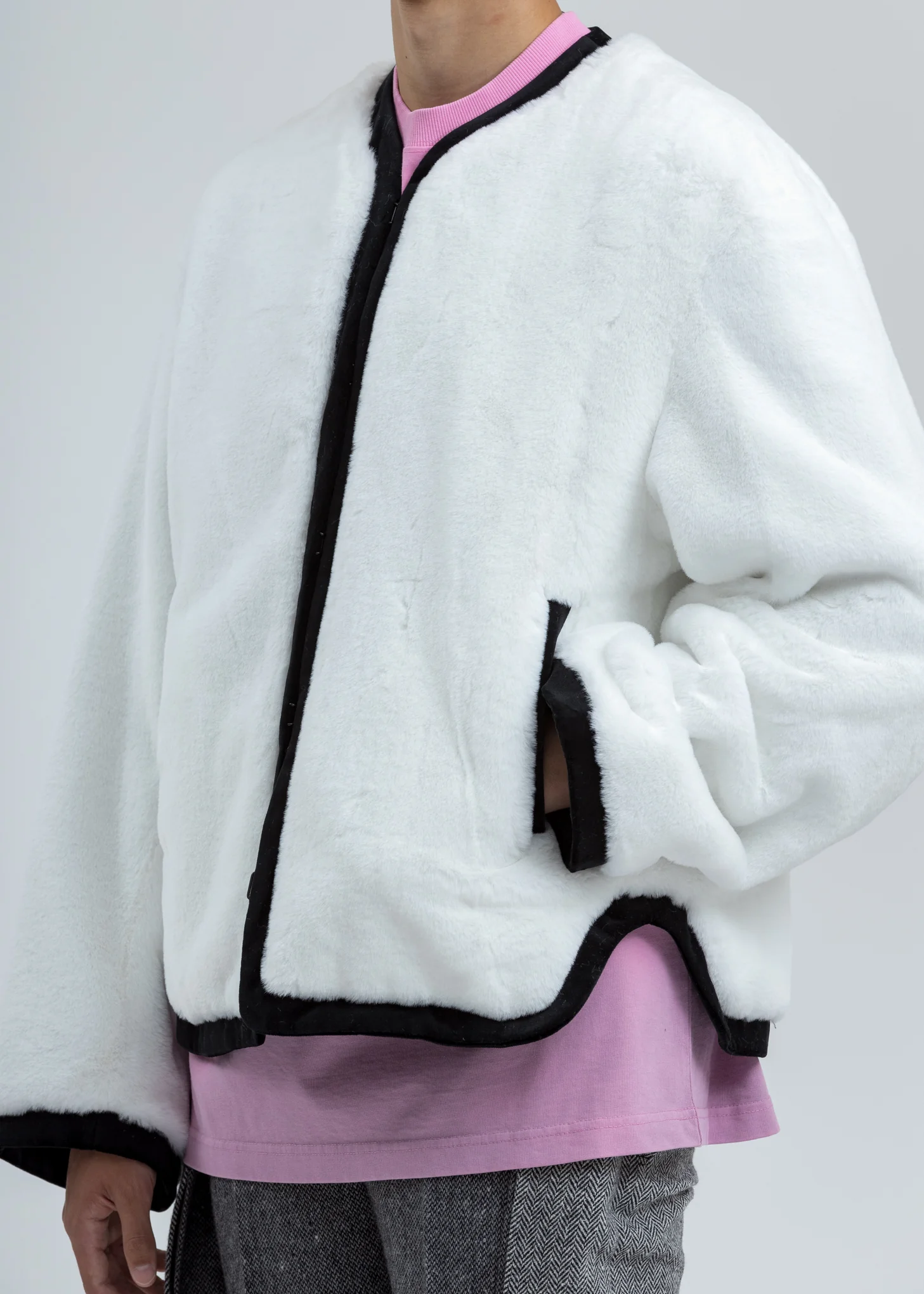 White Faux Fur Round Neck Jacket - Image 4