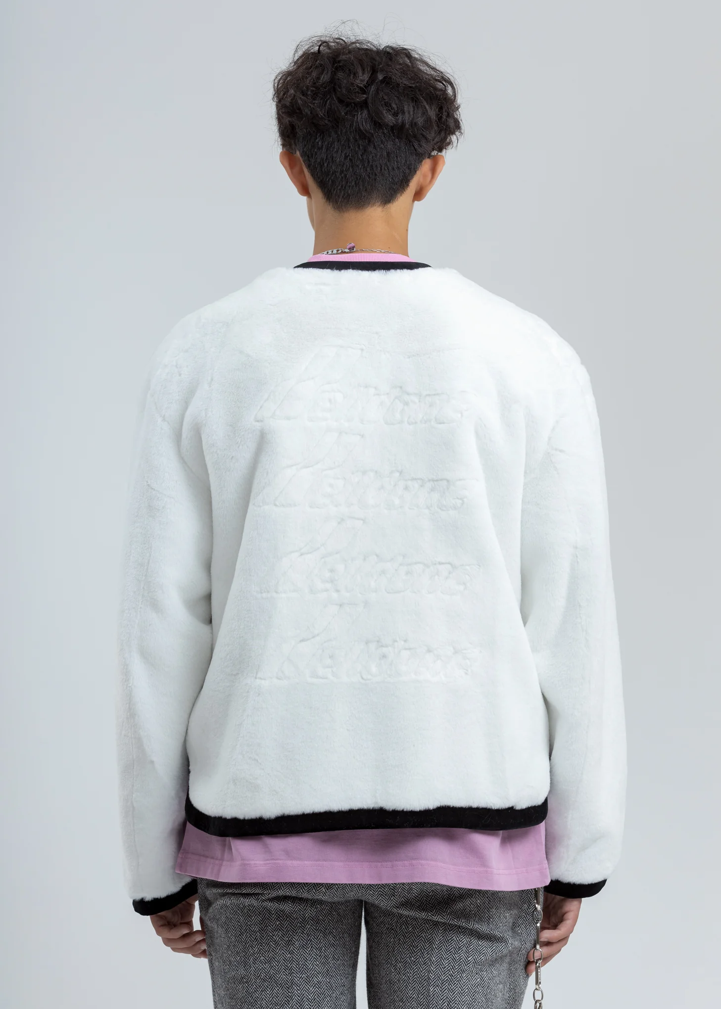 White Faux Fur Round Neck Jacket - Image 5