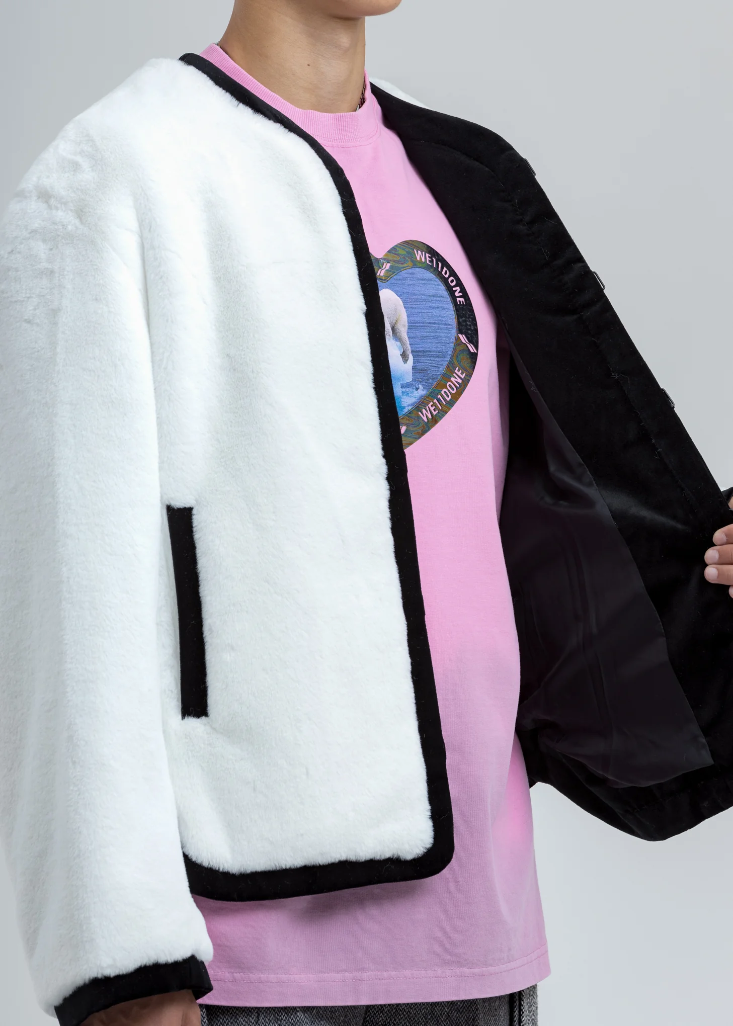 White Faux Fur Round Neck Jacket - Image 7