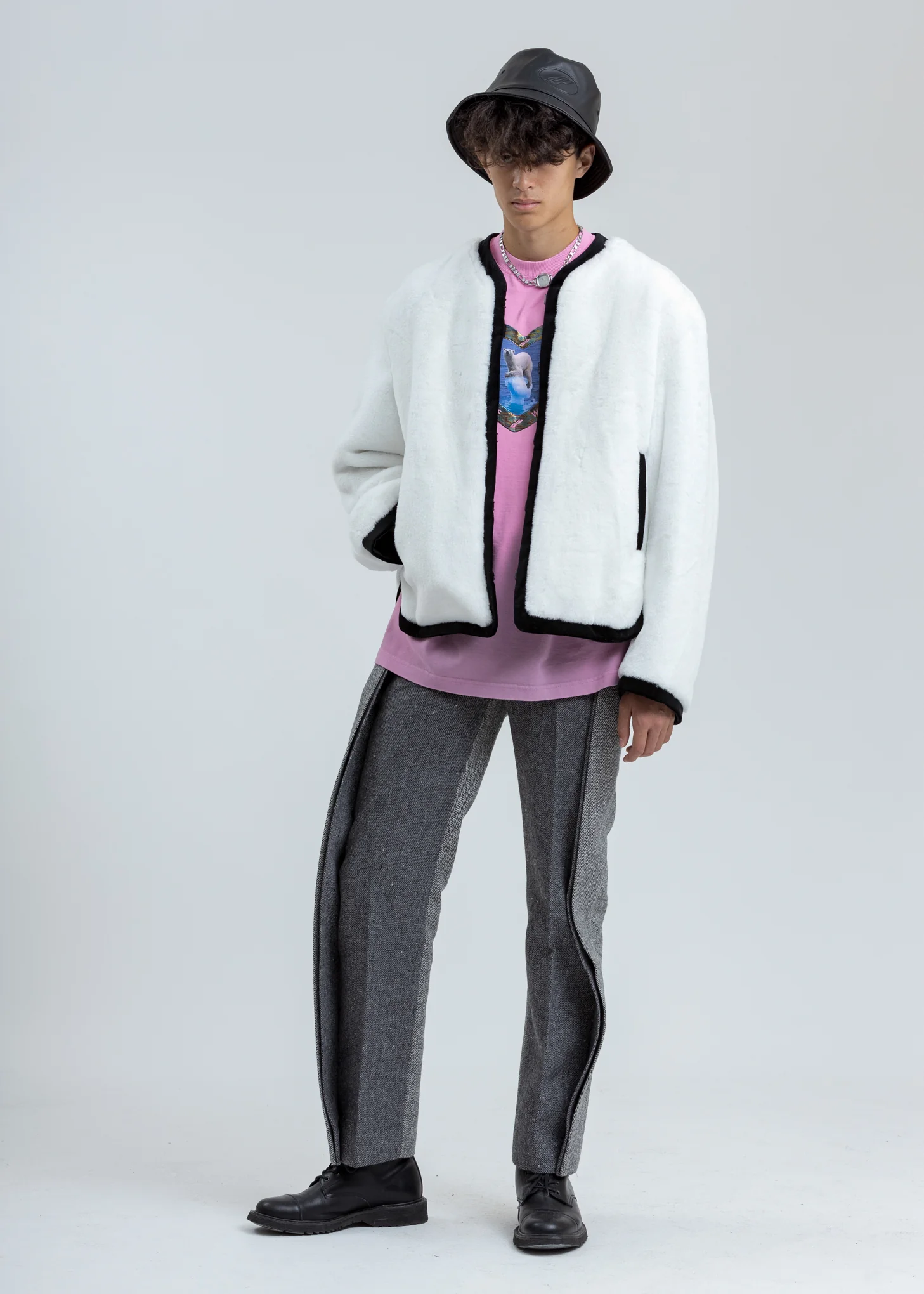 White Faux Fur Round Neck Jacket - Image 8