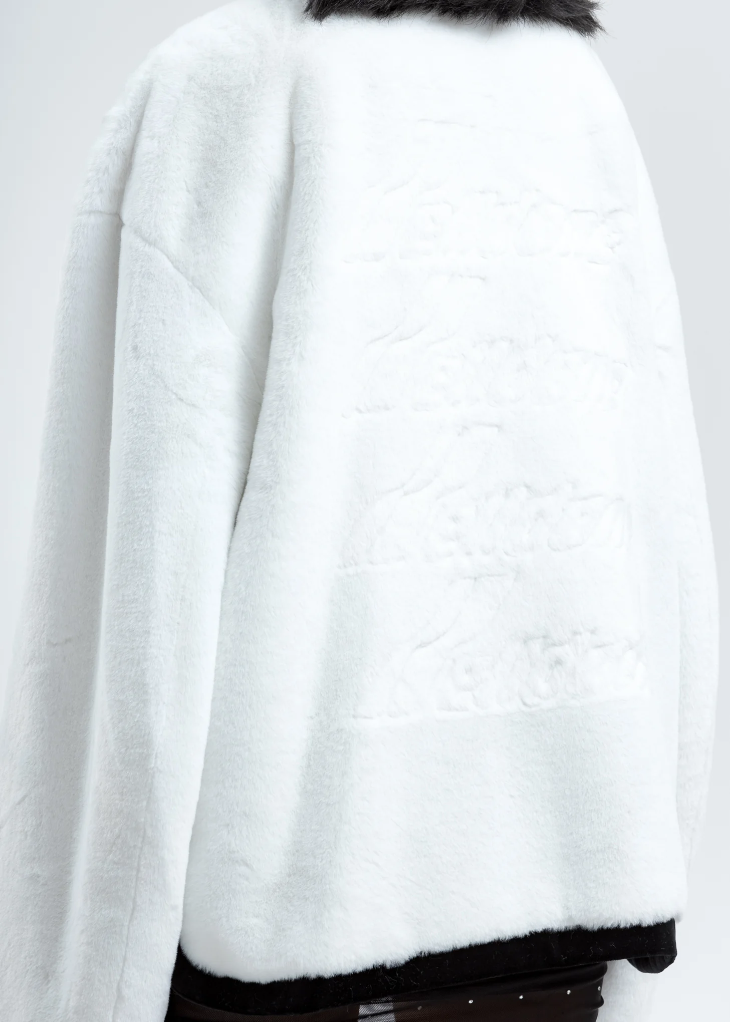 White Faux Fur Round Neck Jacket - Image 2