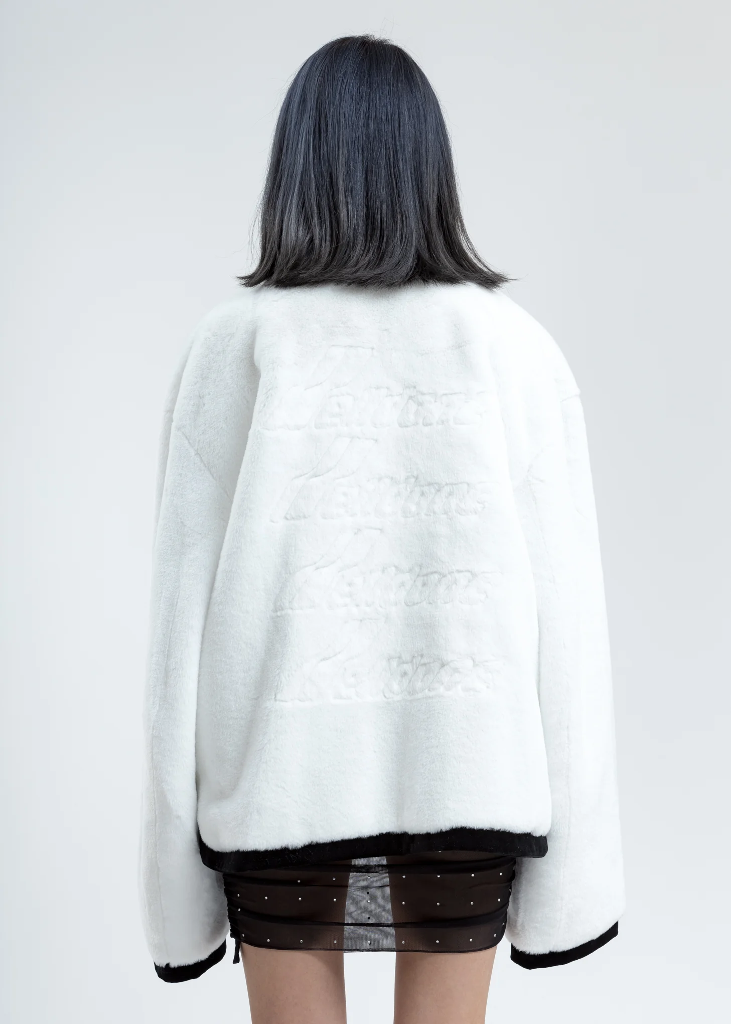 White Faux Fur Round Neck Jacket - Image 4