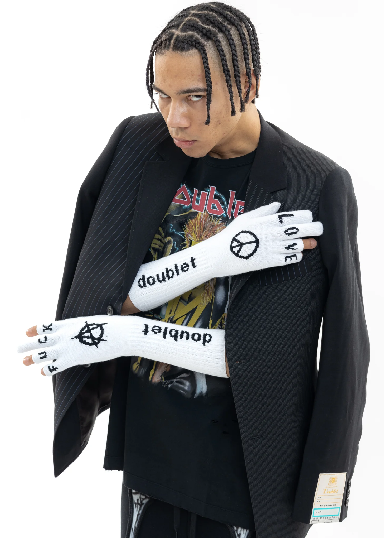White FINGER SIGN Gloves