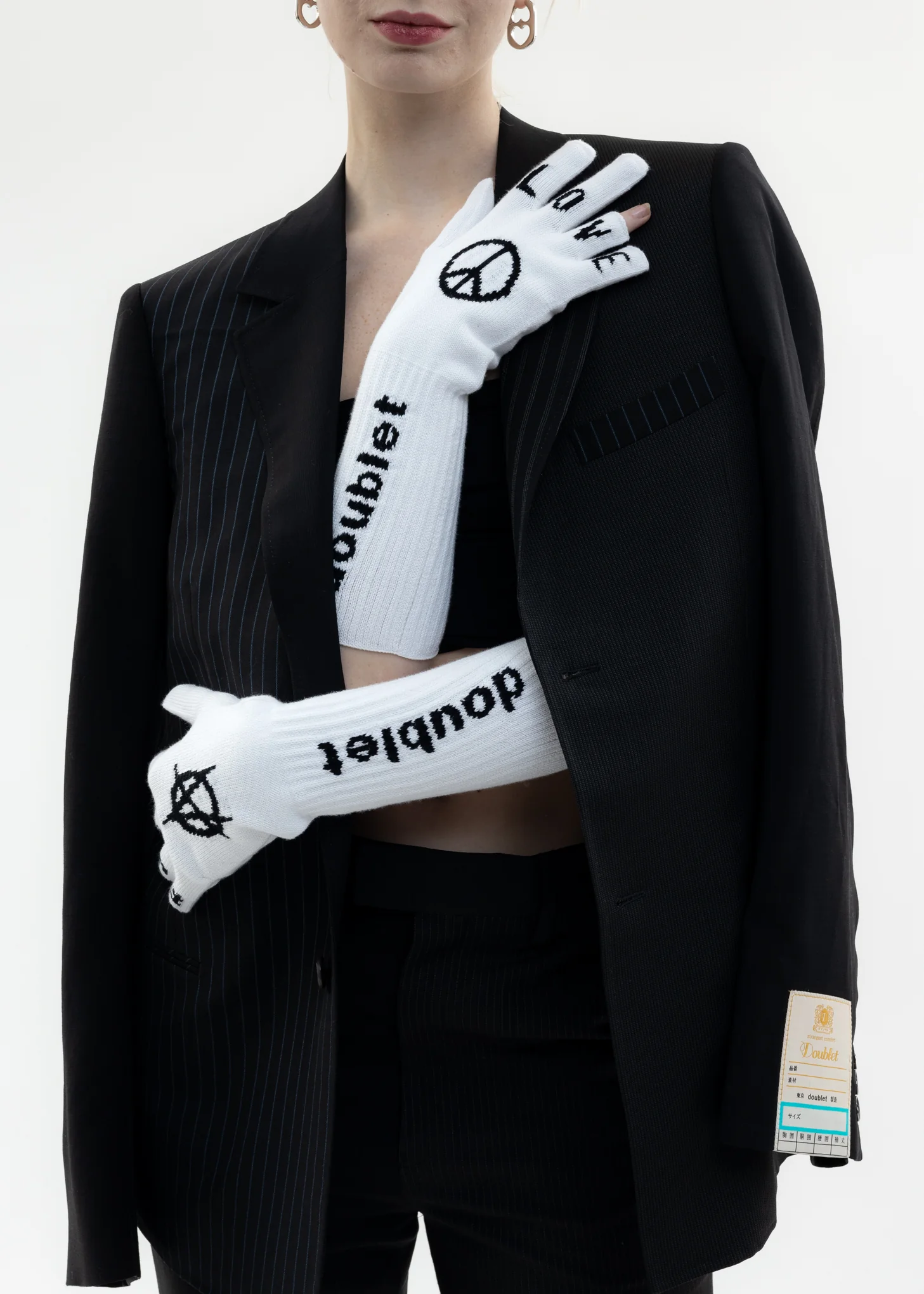 White FINGER SIGN Gloves