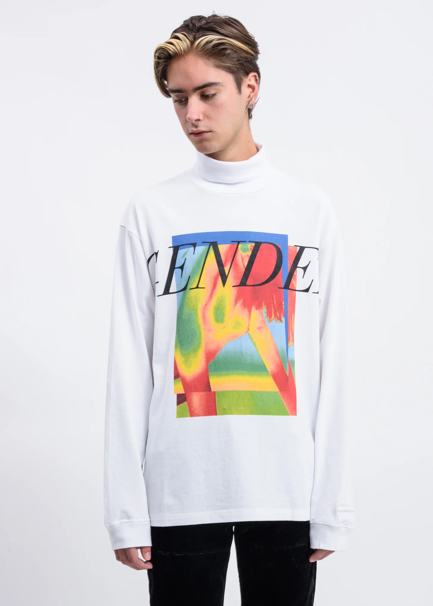 White GENDER Print Turtleneck Long Sleeve