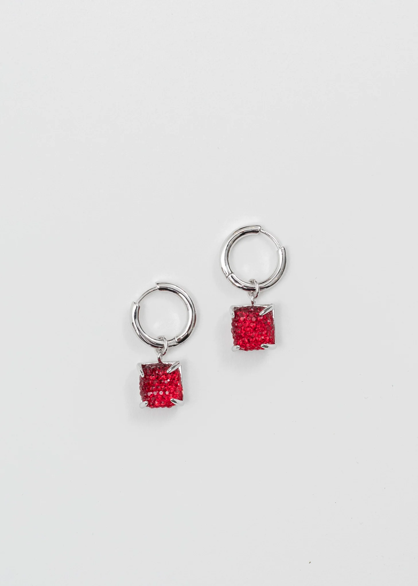 White Gold And Red Candy Earring- Pairs