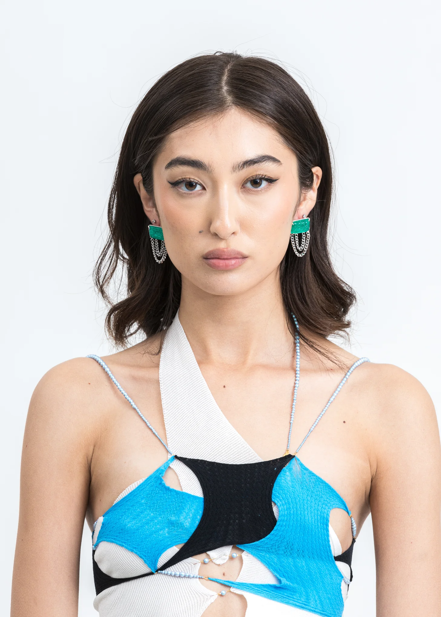 White Gold Green Jeweled Earring - Image 2
