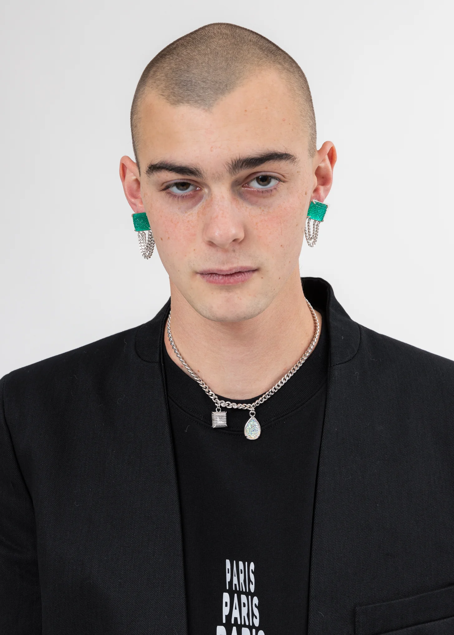 White Gold Green Jeweled Earring (Single) - Image 3