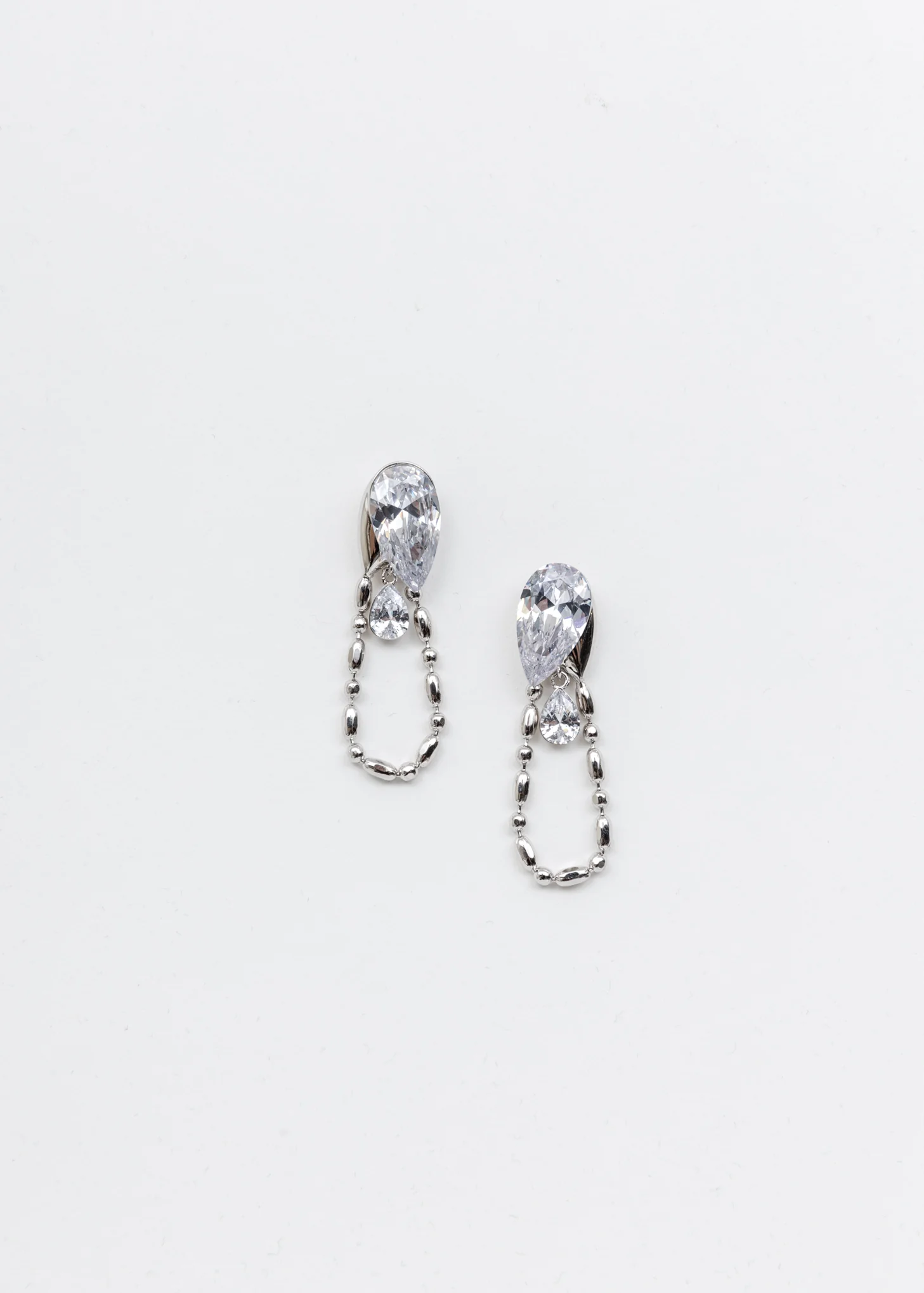 White Gold Rhinestone Drop And Tulip Earring- Single