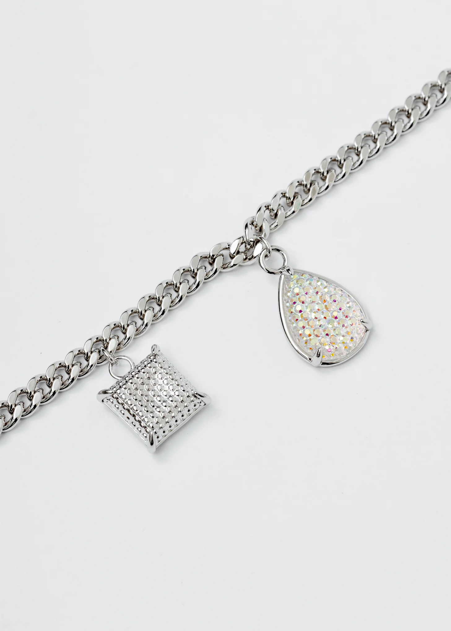 White Gold Square And Water Drop Necklace - Image 4