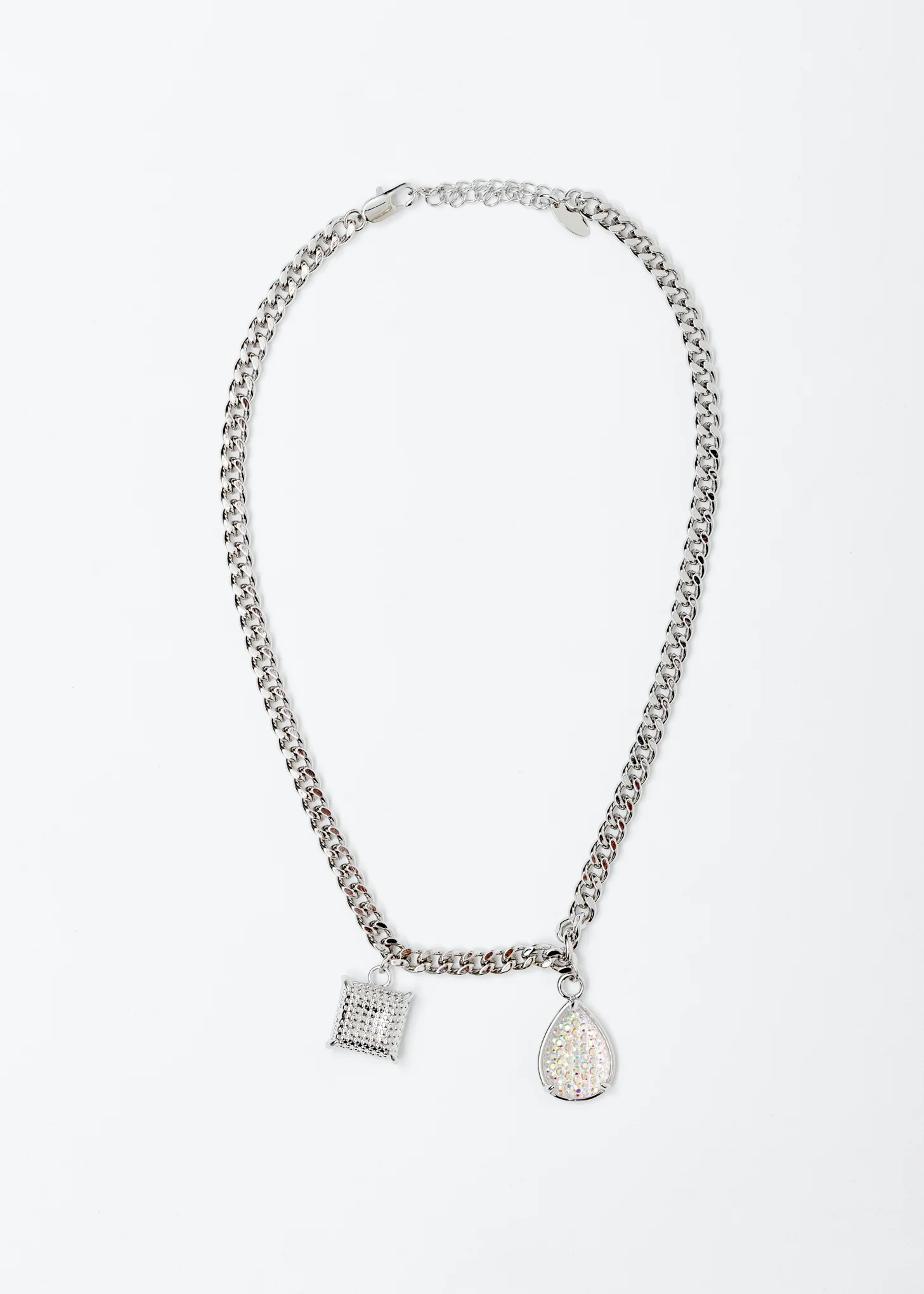 White Gold Square And Water Drop Necklace - Image 5