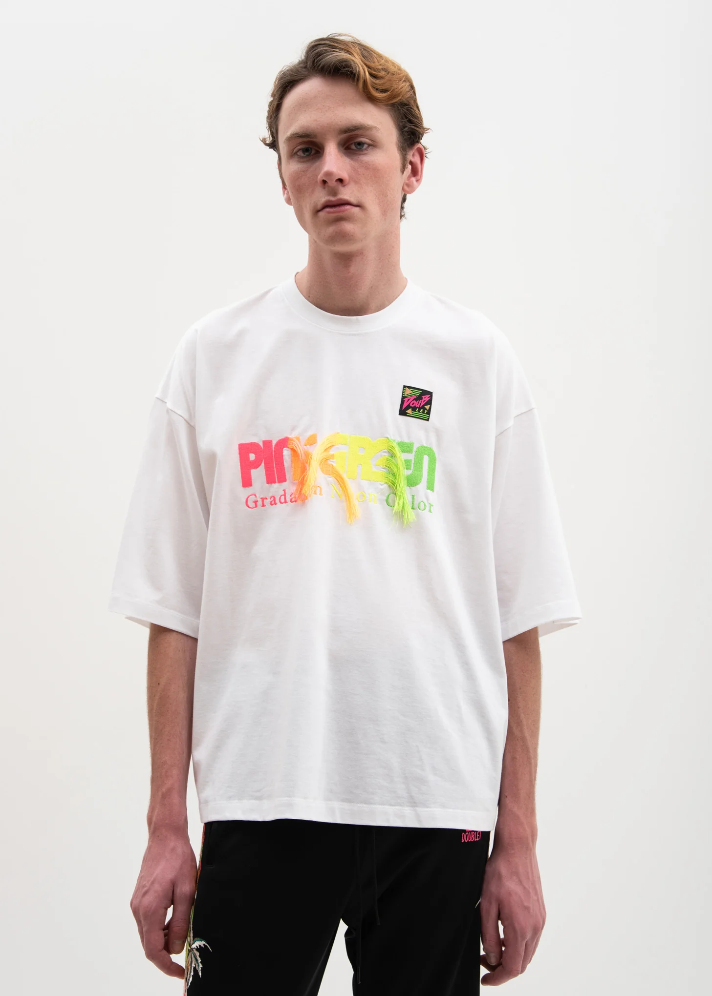 White Gradation Neon Embroidery T-Shirt