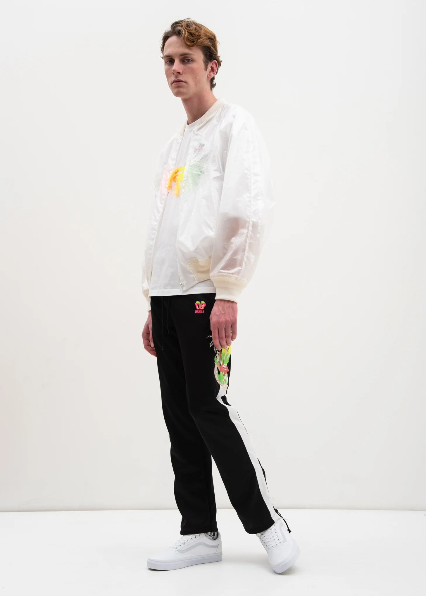 White Gradation Neon Embroidery T-Shirt - Image 4