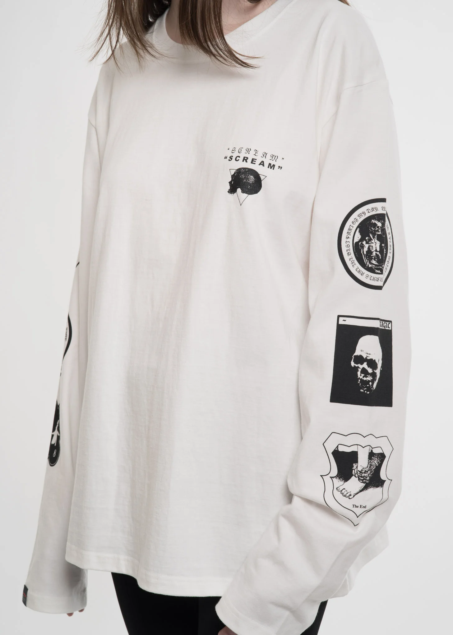 White Graphic L/S T-Shirt - Image 2