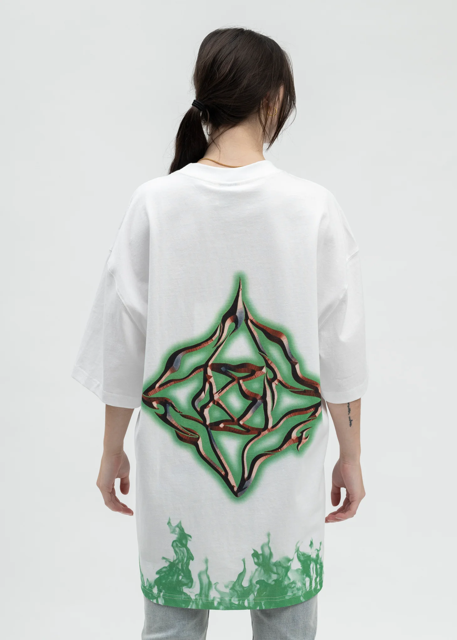 WHITE GREEN FIRE T-SHIRT - Image 2