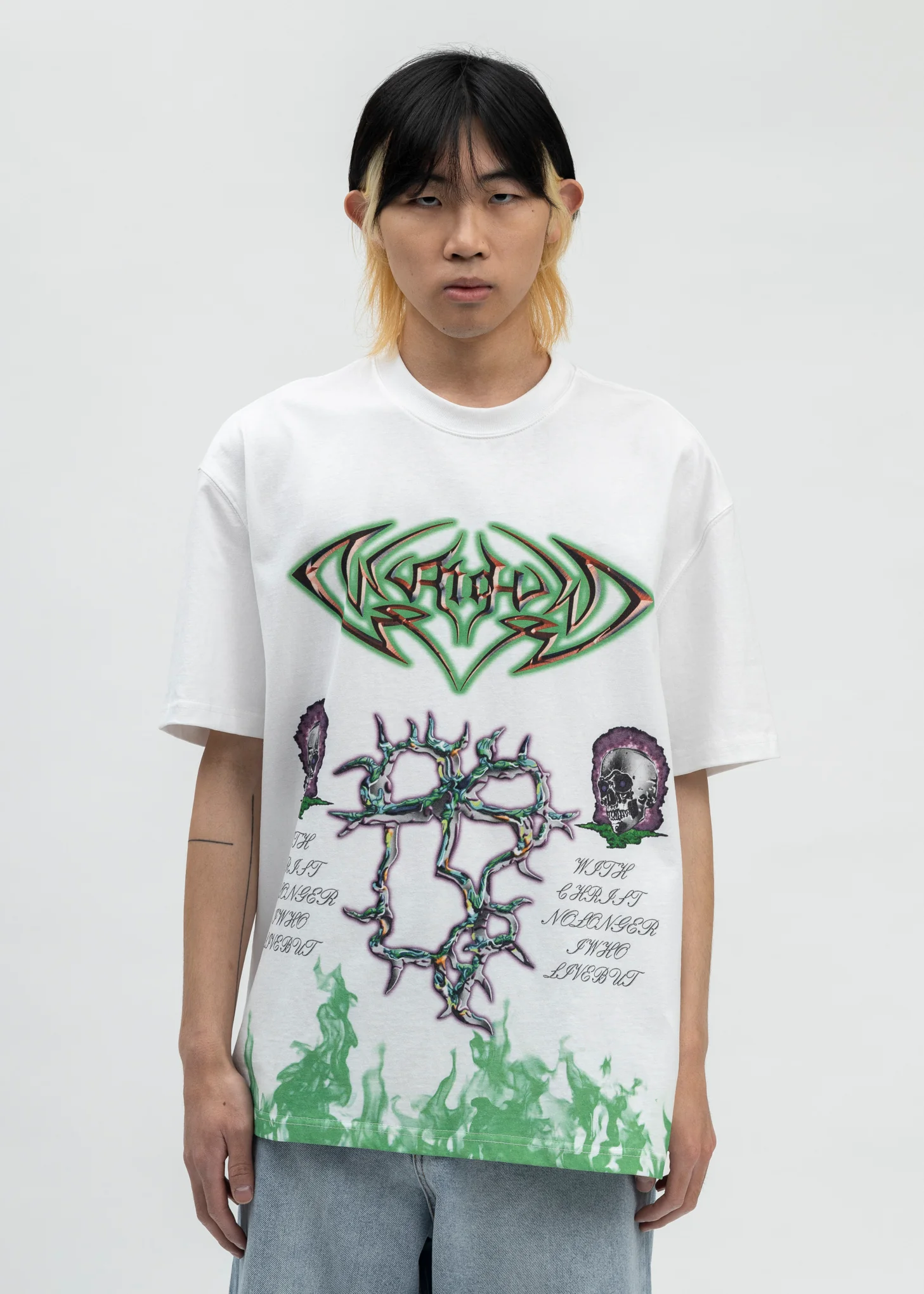 WHITE GREEN FIRE T-SHIRT