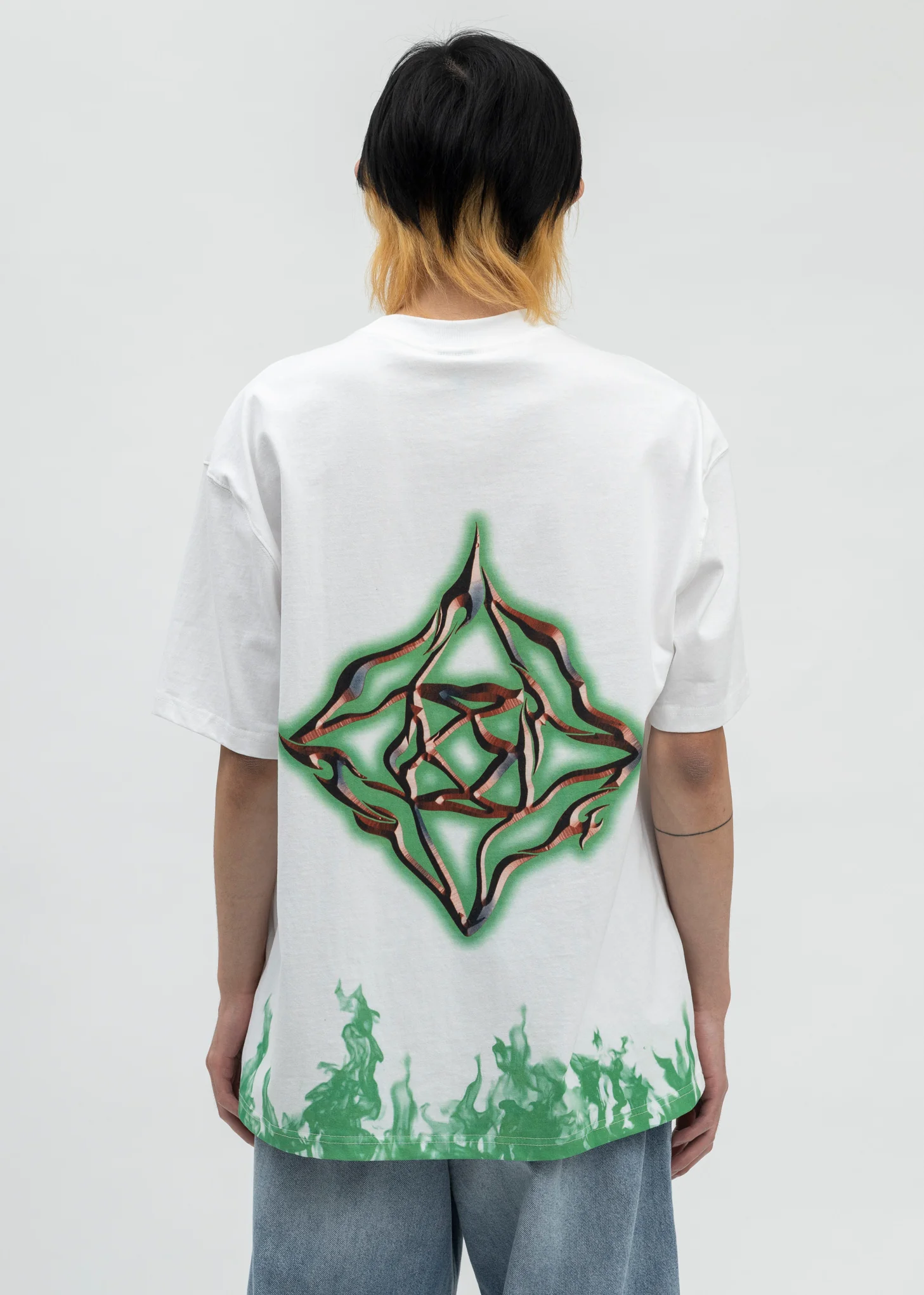 WHITE GREEN FIRE T-SHIRT - Image 2