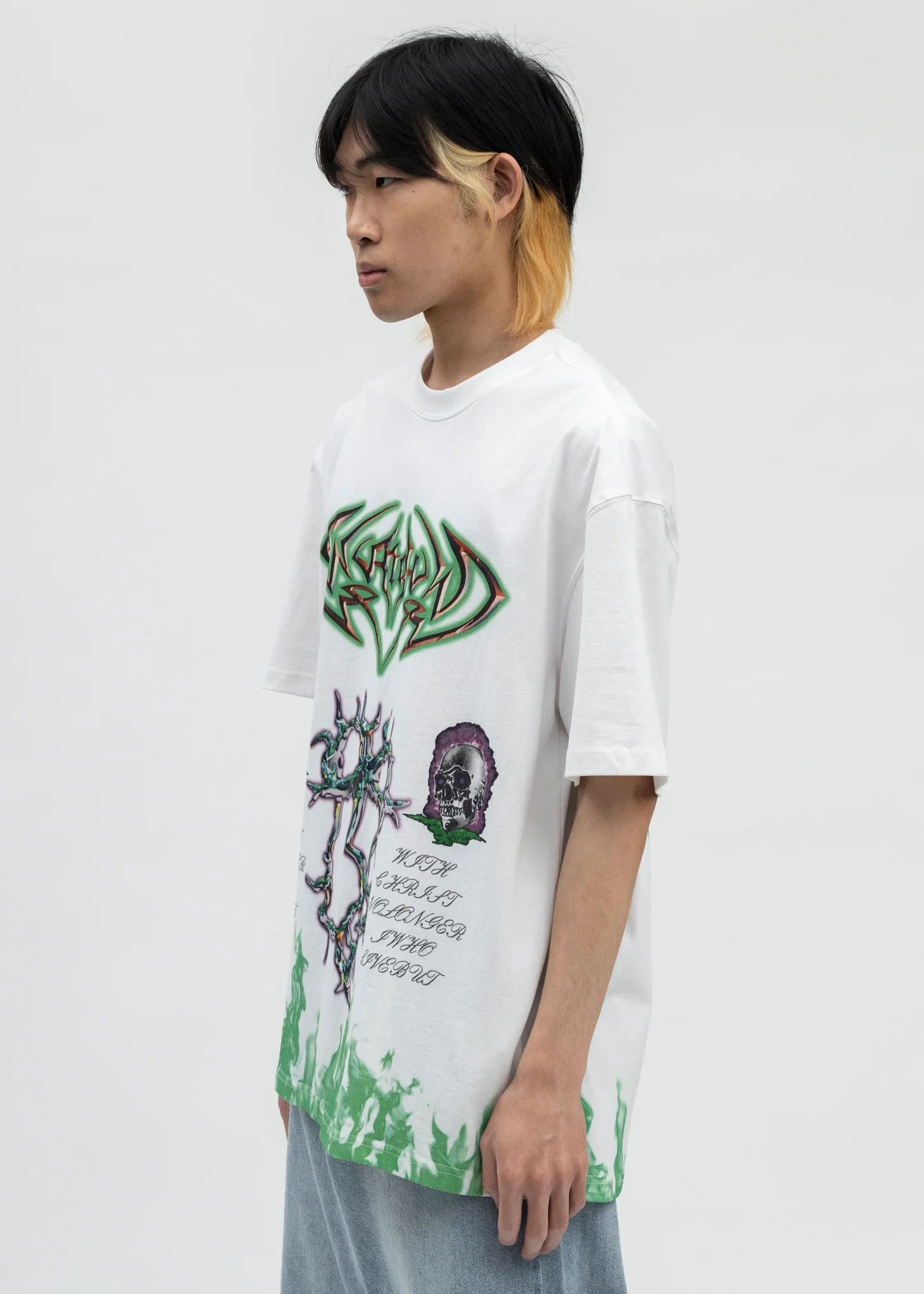WHITE GREEN FIRE T-SHIRT - Image 3