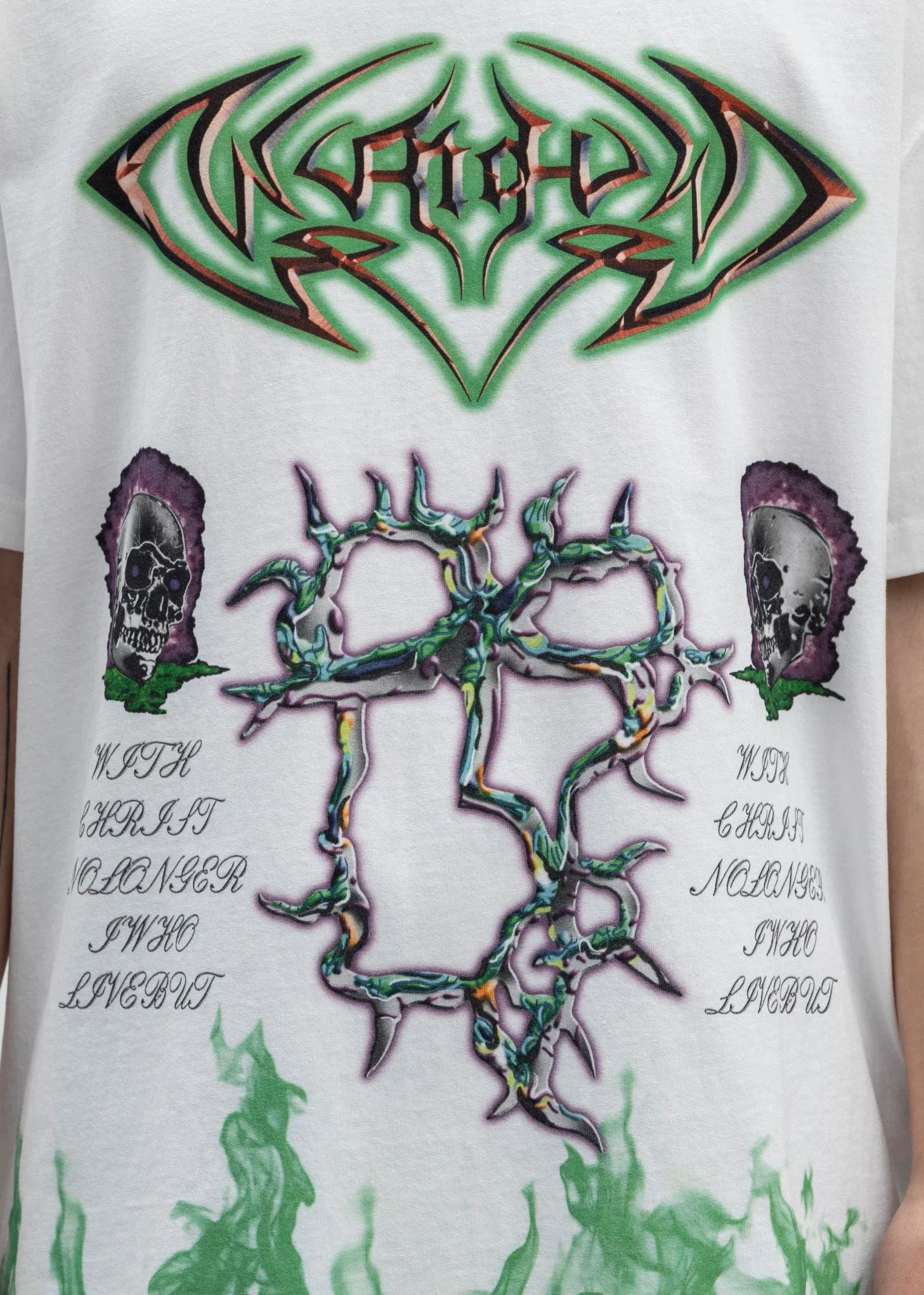 WHITE GREEN FIRE T-SHIRT - Image 4