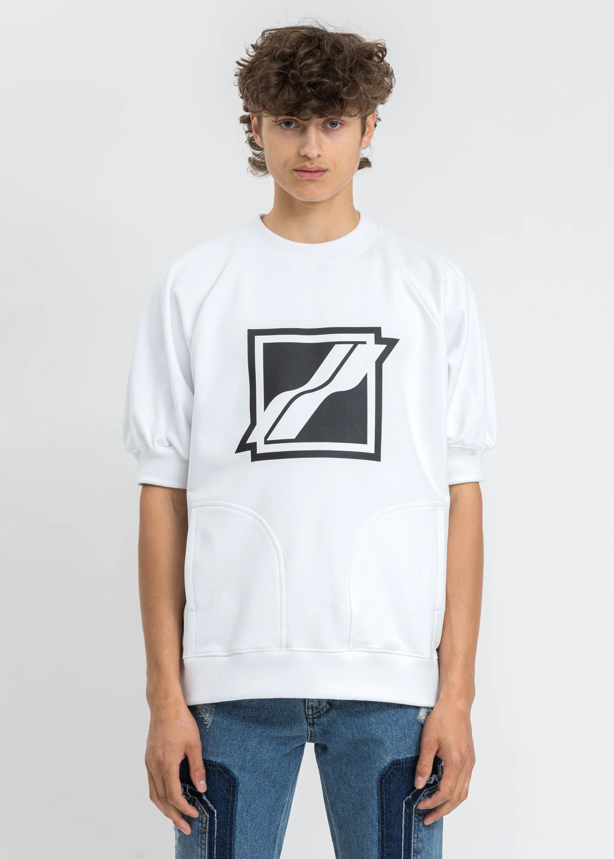 White Half Pocket Raglan Short Sleeve Sweater