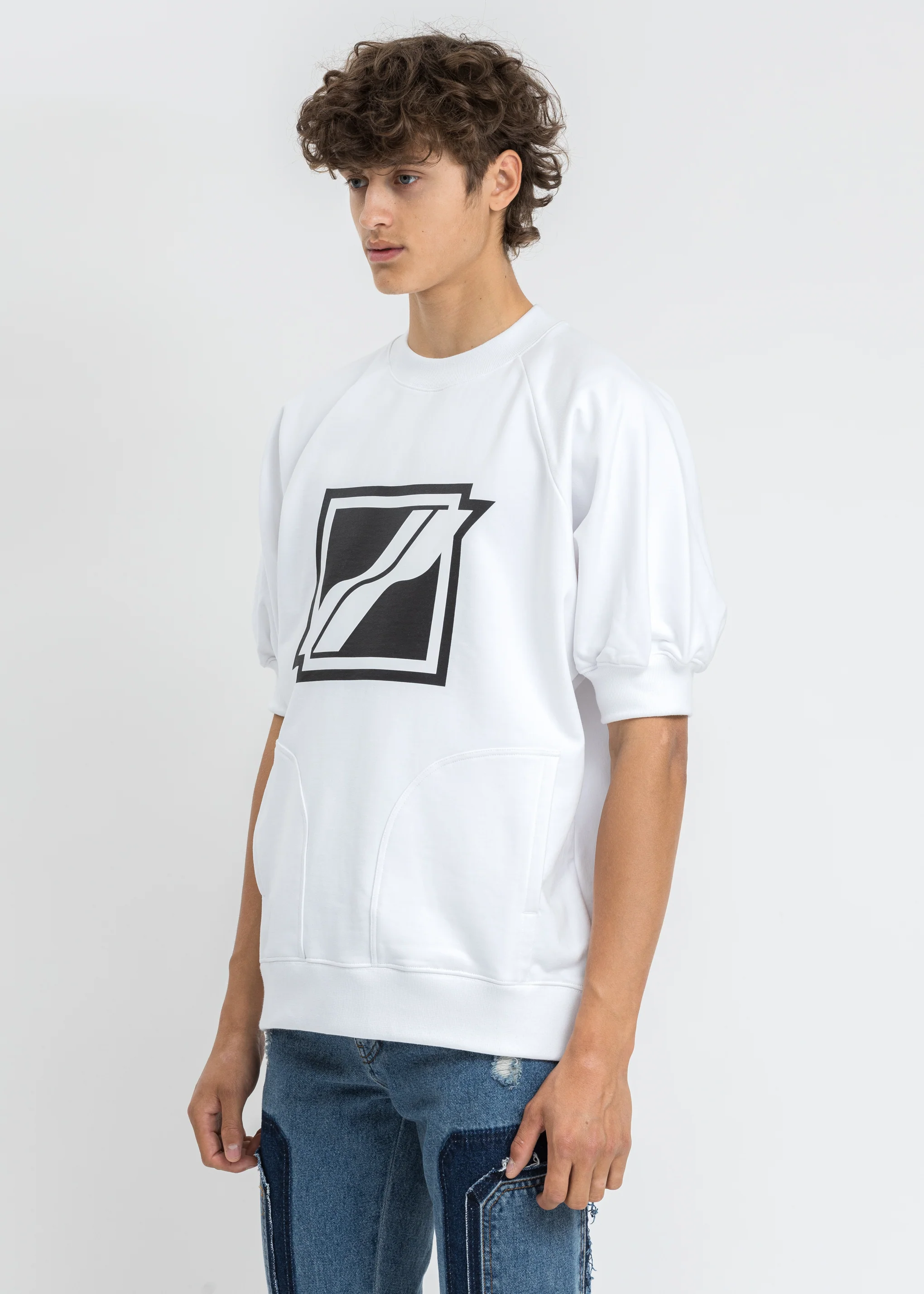 White Half Pocket Raglan Short Sleeve Sweater - Image 3