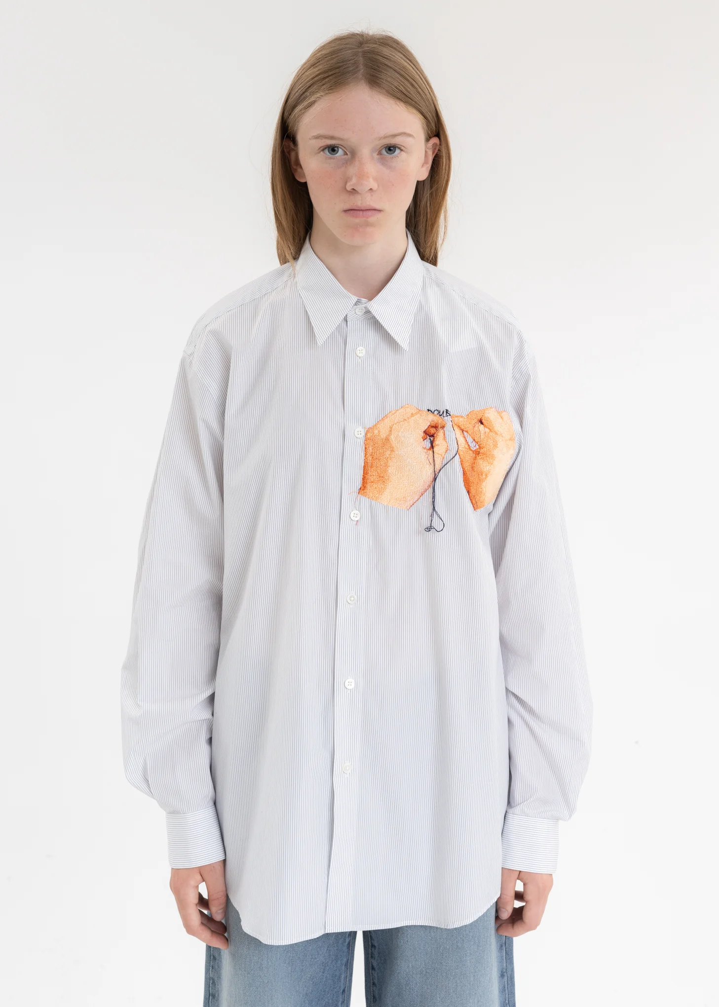 White “HAND-EMBROIDERY” PHOTO STITCH SHIRT