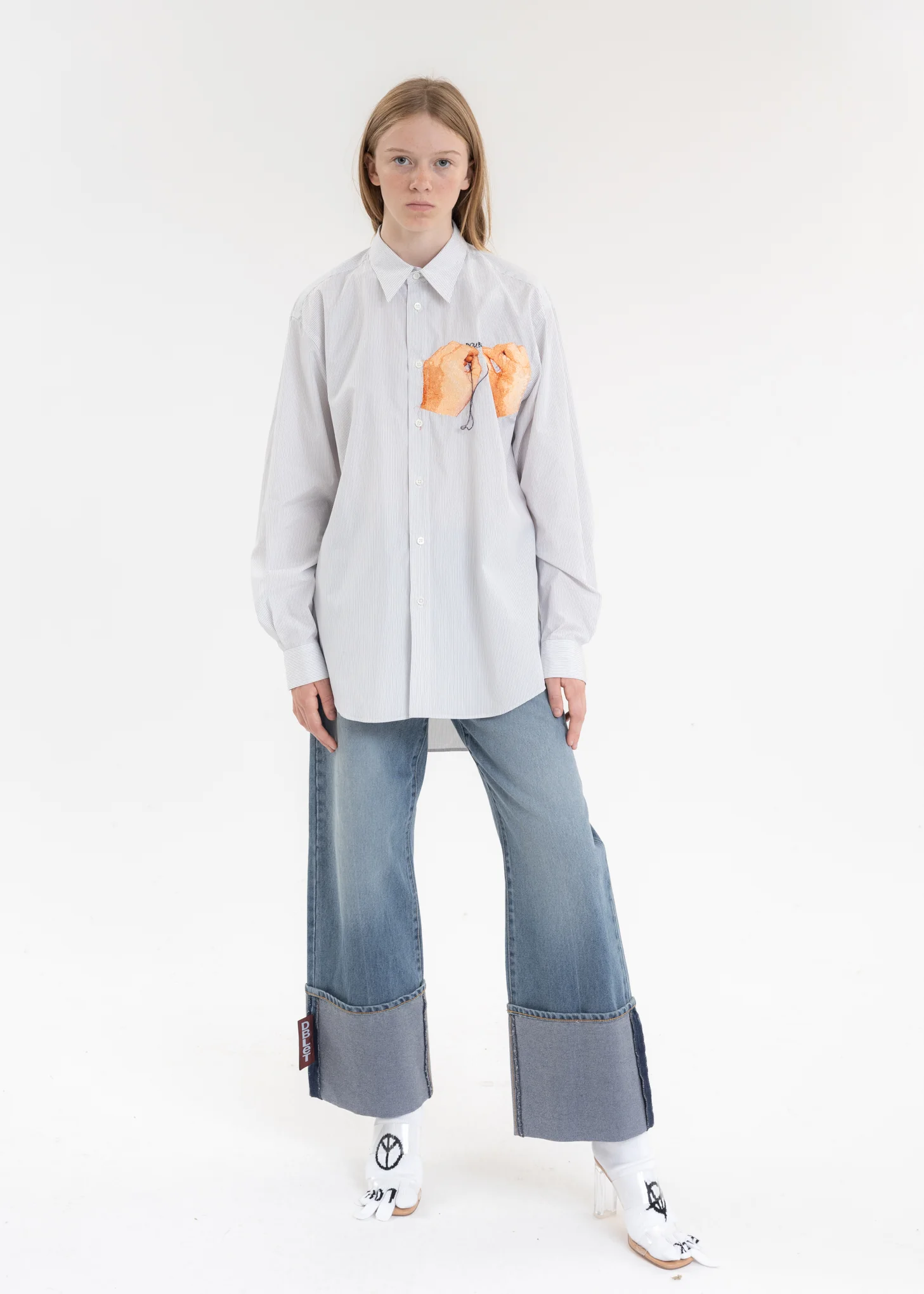 White “HAND-EMBROIDERY” PHOTO STITCH SHIRT - Image 5