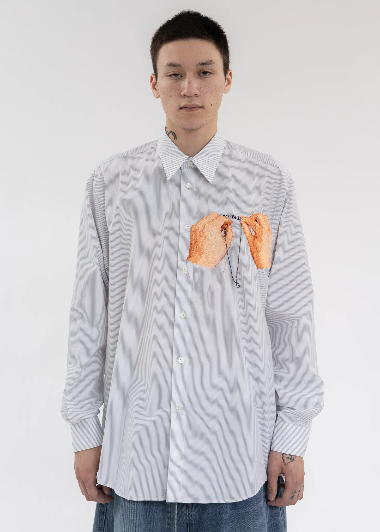 White “HAND-EMBROIDERY” PHOTO STITCH SHIRT