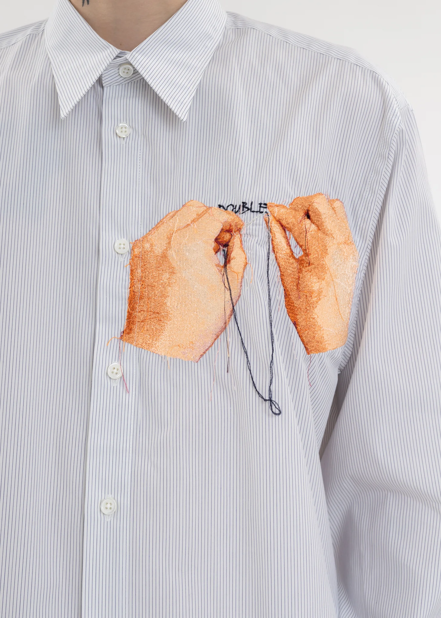 White “HAND-EMBROIDERY” PHOTO STITCH SHIRT - Image 2