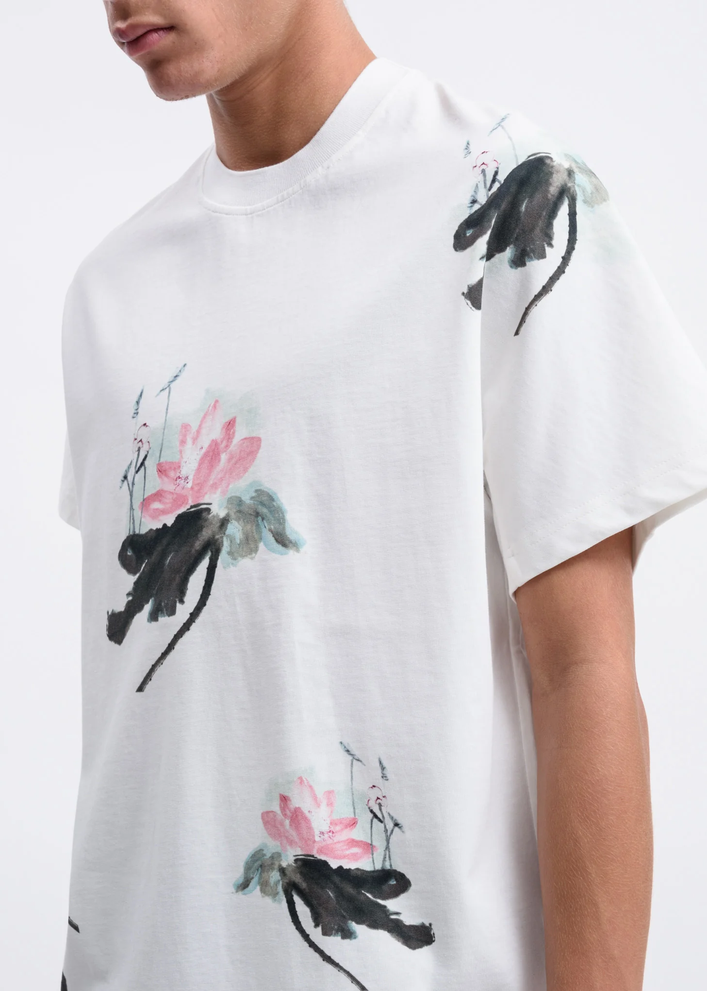 White Hand-Painted Lotus T-Shirt - Image 2