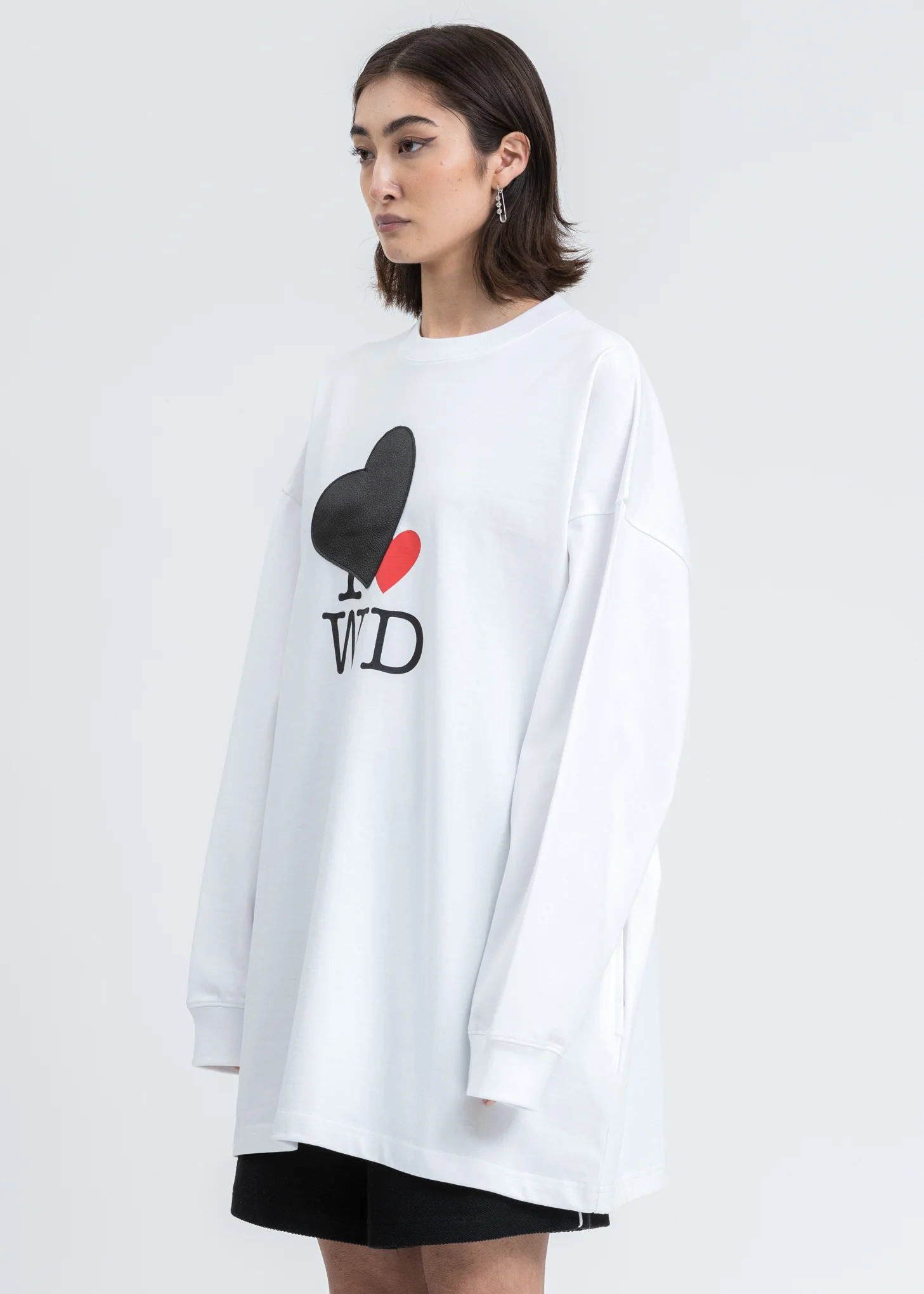 White Heart Patch 'I Love WD' Long Sleeve Shirt - Image 3