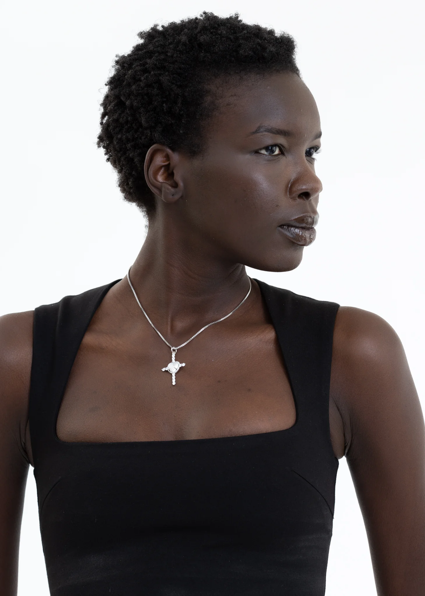 White Heart Rhinestone Cross Necklace - Image 2