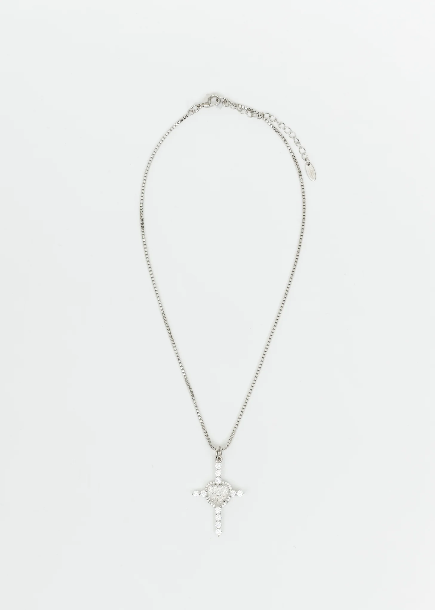 White Heart Rhinestone Cross Necklace