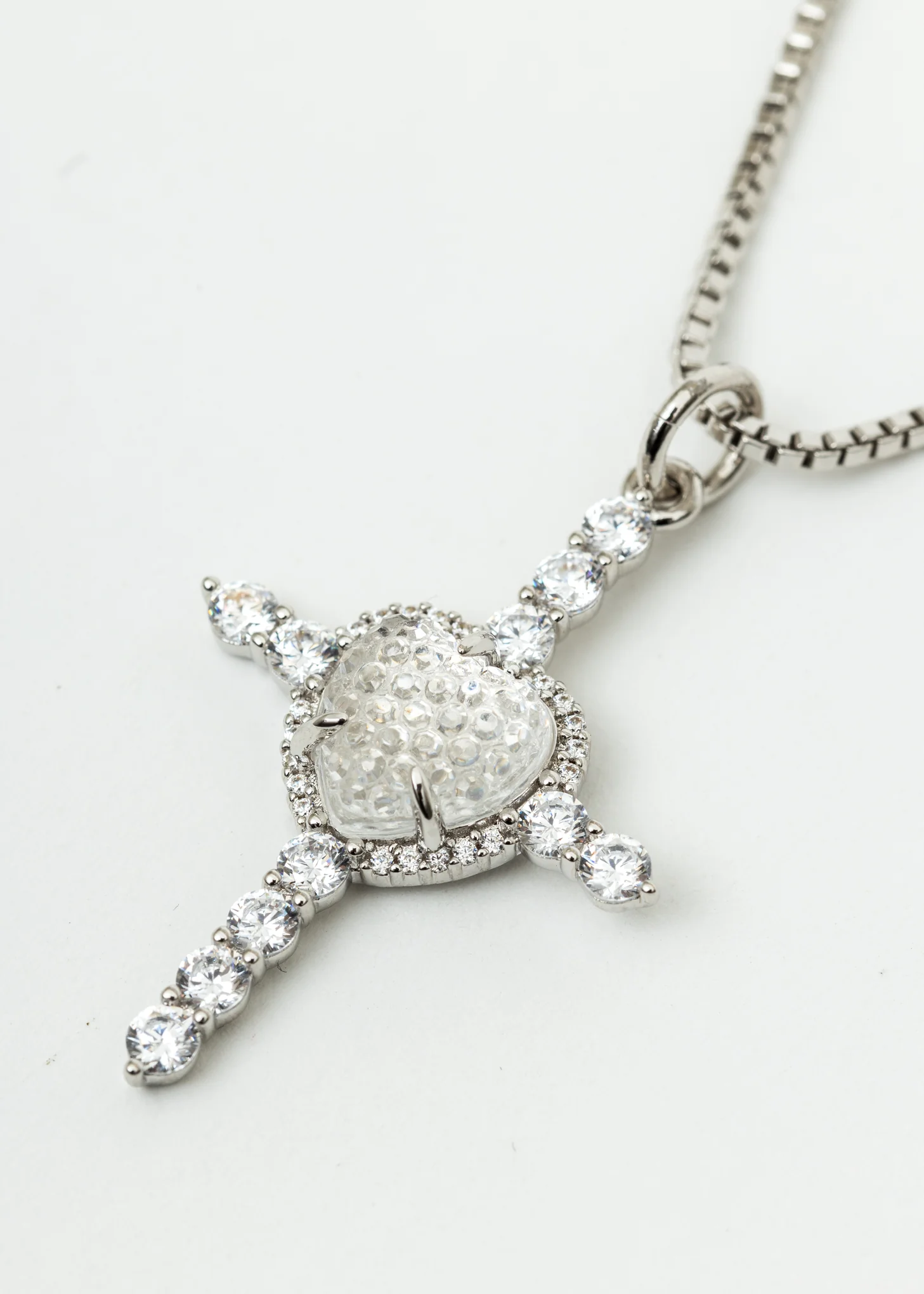 White Heart Rhinestone Cross Necklace - Image 4