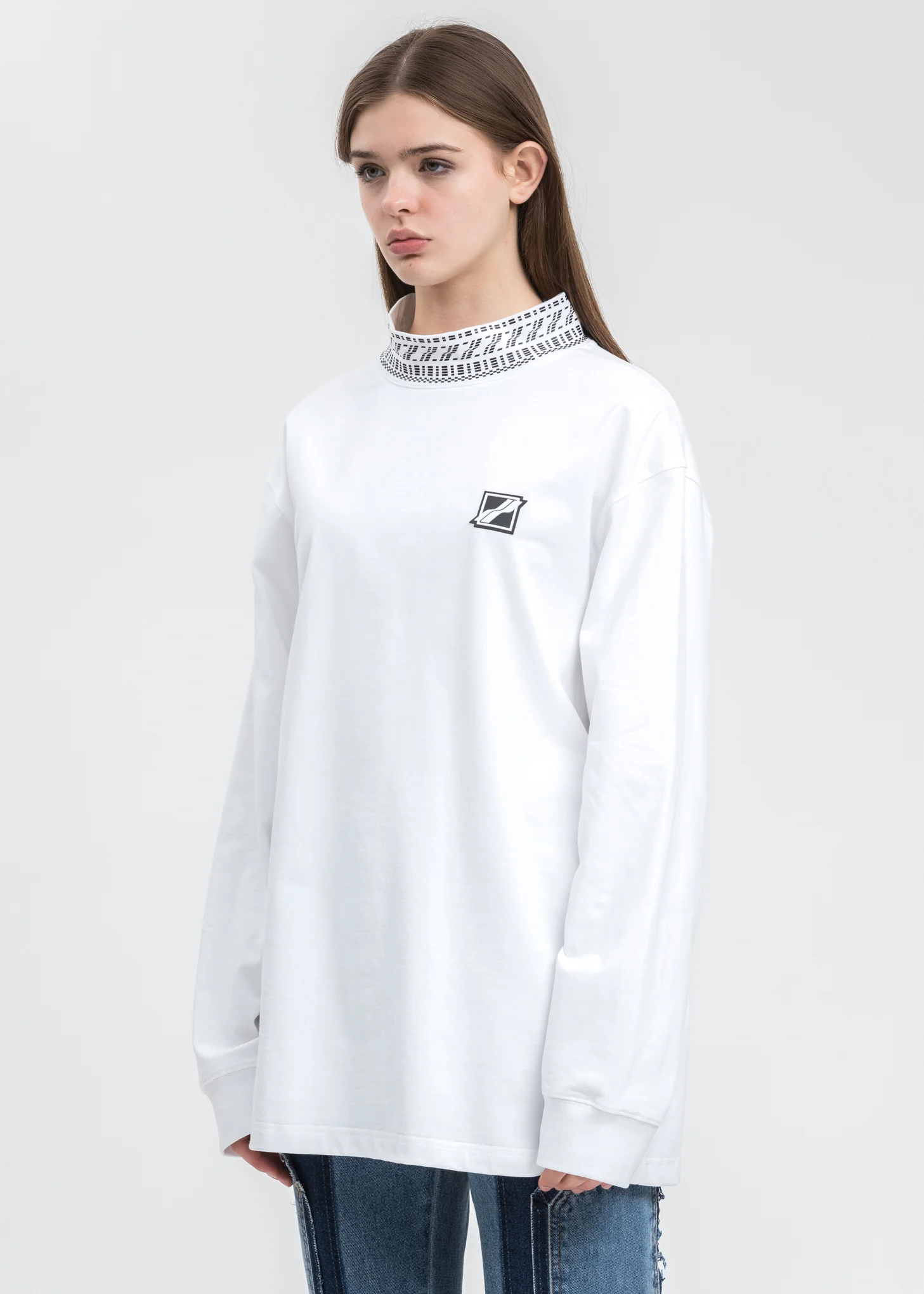 White High Neck Logo Long Sleeves - Image 2