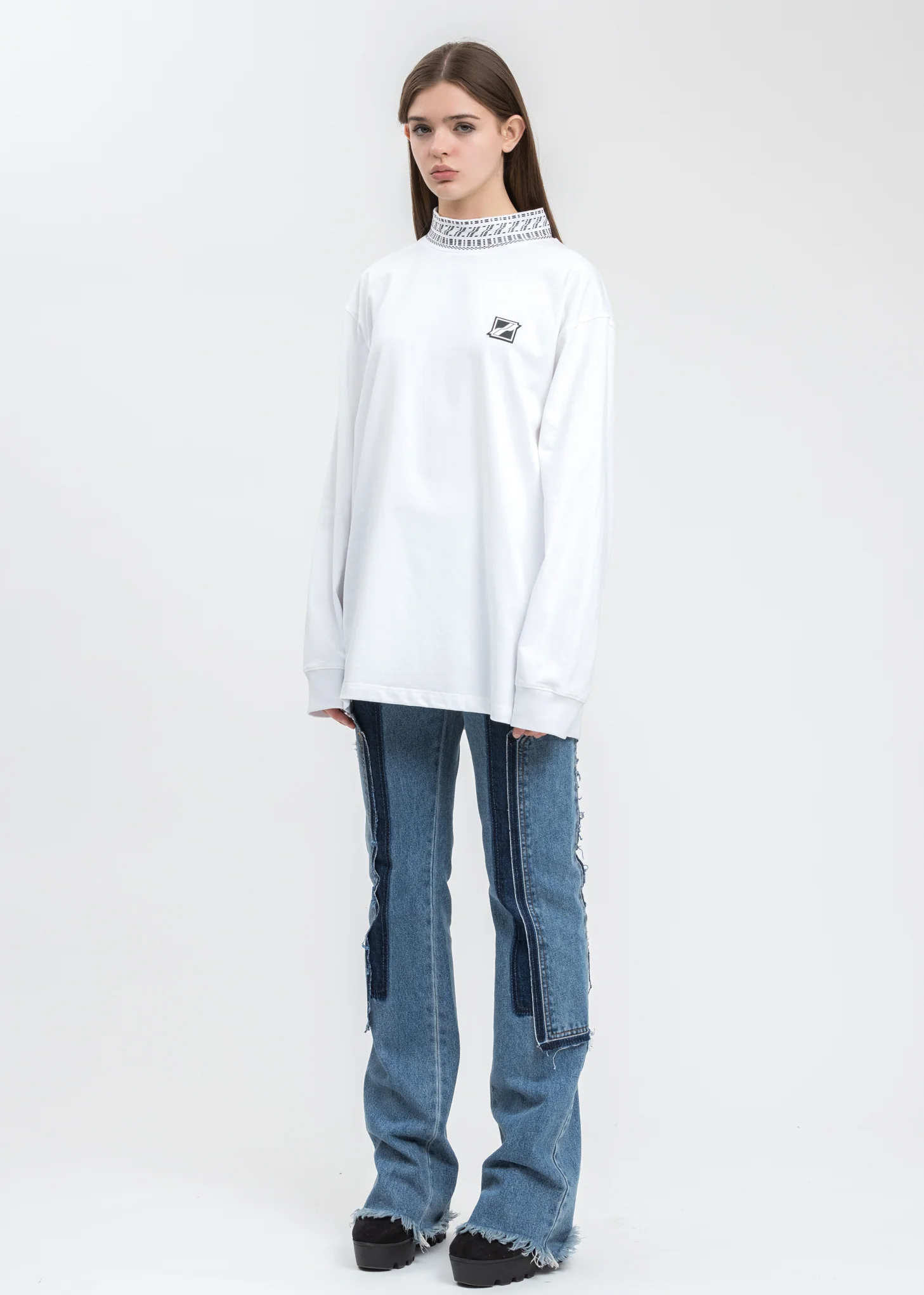 White High Neck Logo Long Sleeves - Image 5