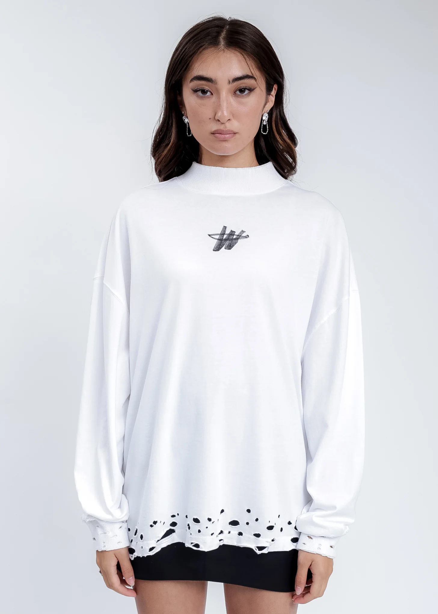 White High Neck WD Stamp Logo Long Sleeves