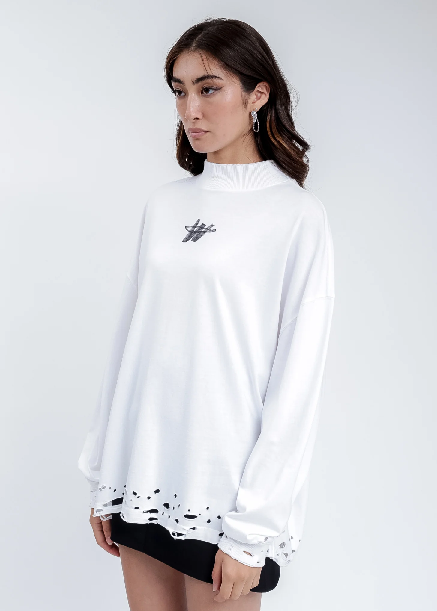 White High Neck WD Stamp Logo Long Sleeves - Image 2