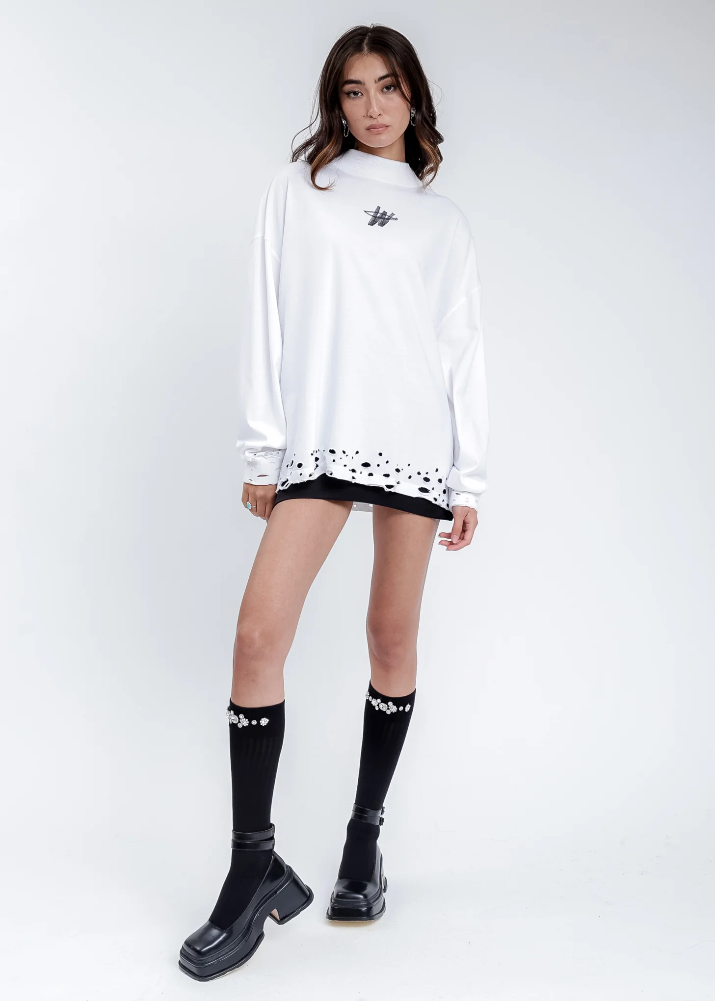 White High Neck WD Stamp Logo Long Sleeves - Image 6