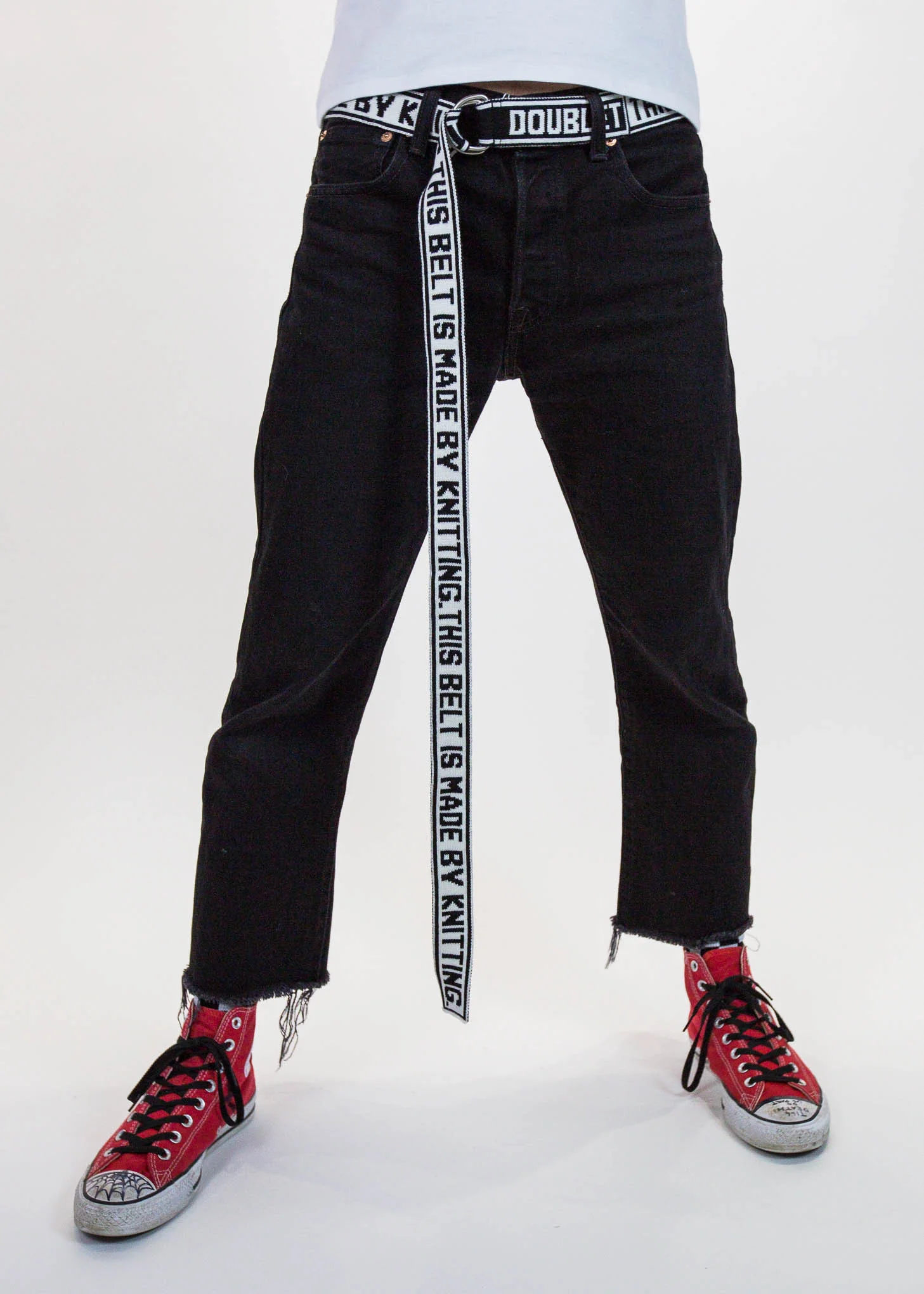 White Jacquard Knit Belt