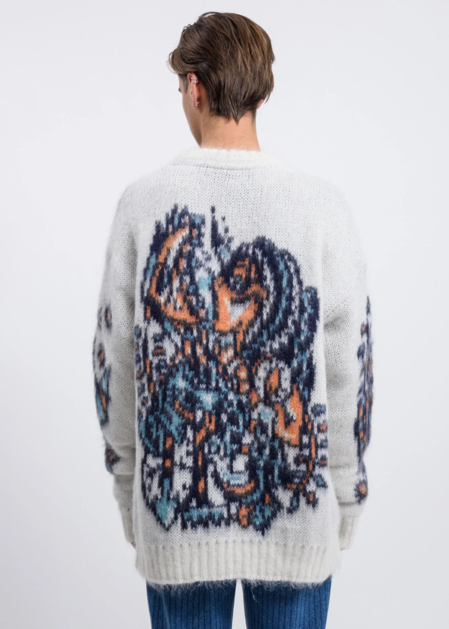 White Jacquard Motif Mohair Knit - Image 2