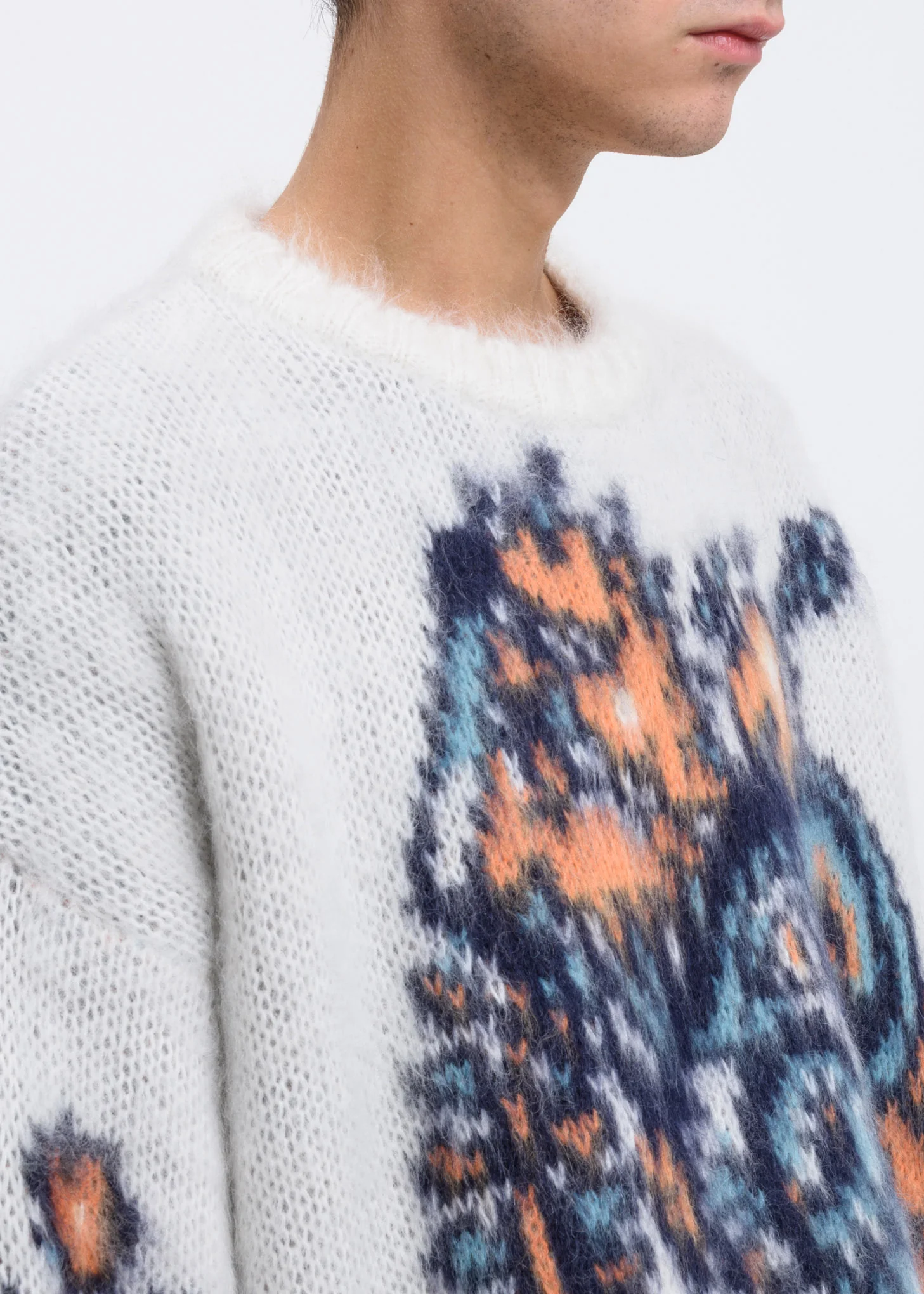 White Jacquard Motif Mohair Knit - Image 4