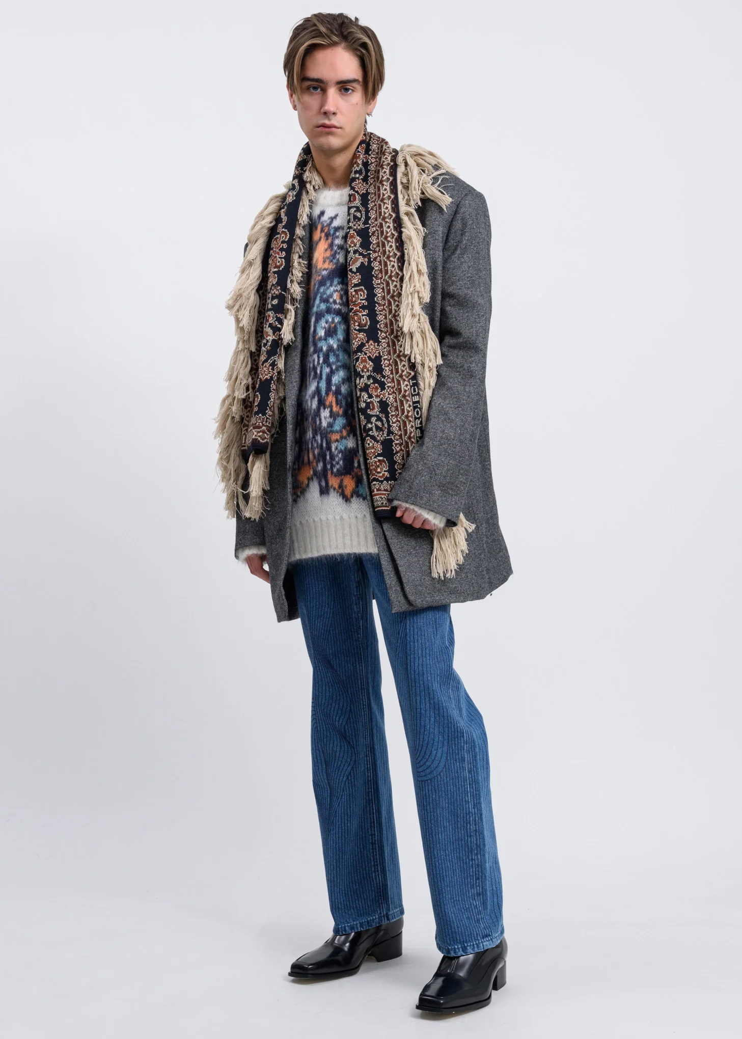 White Jacquard Motif Mohair Knit - Image 5